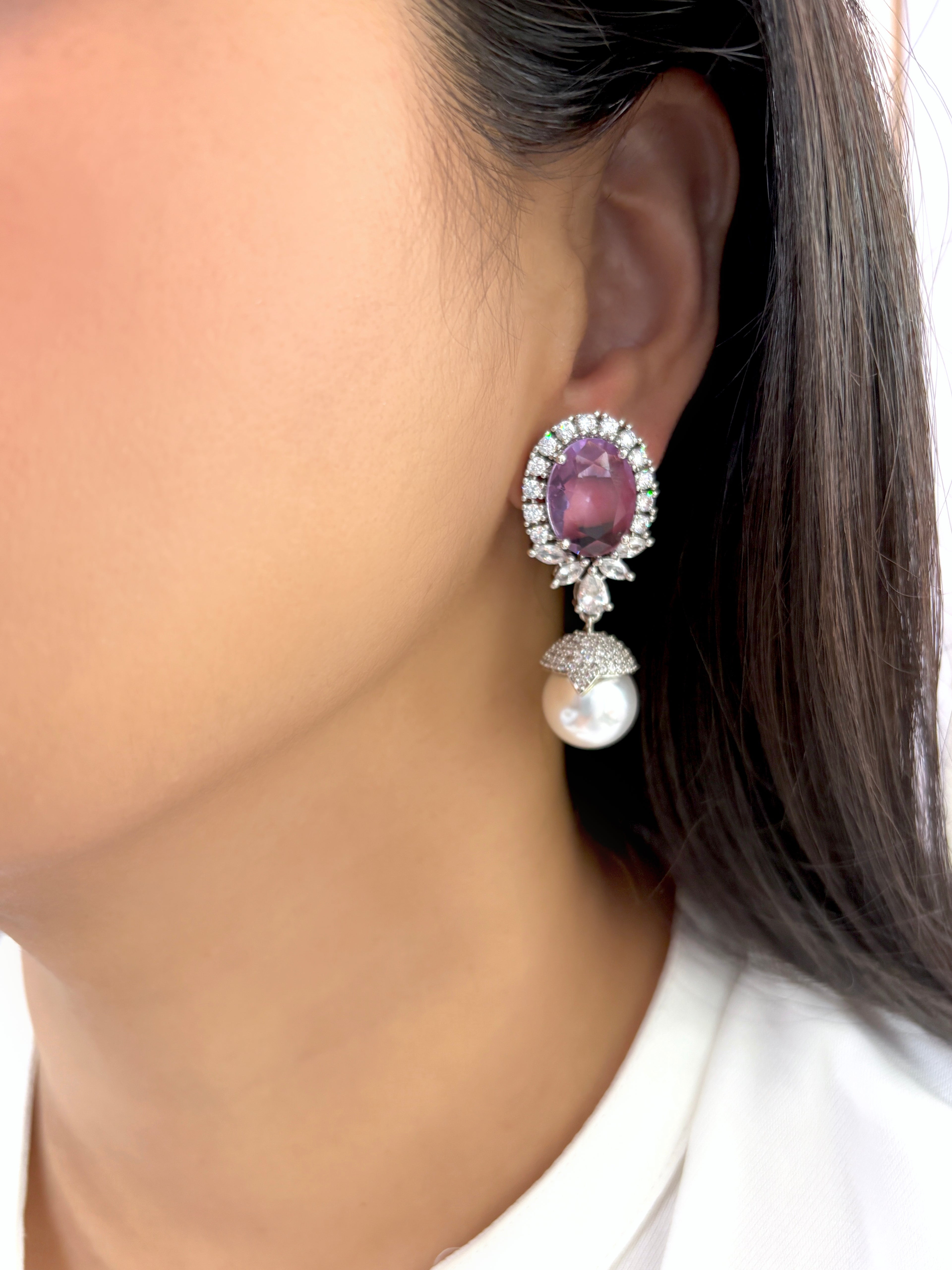 Ashley Designer Diamond & Pearl Earrings