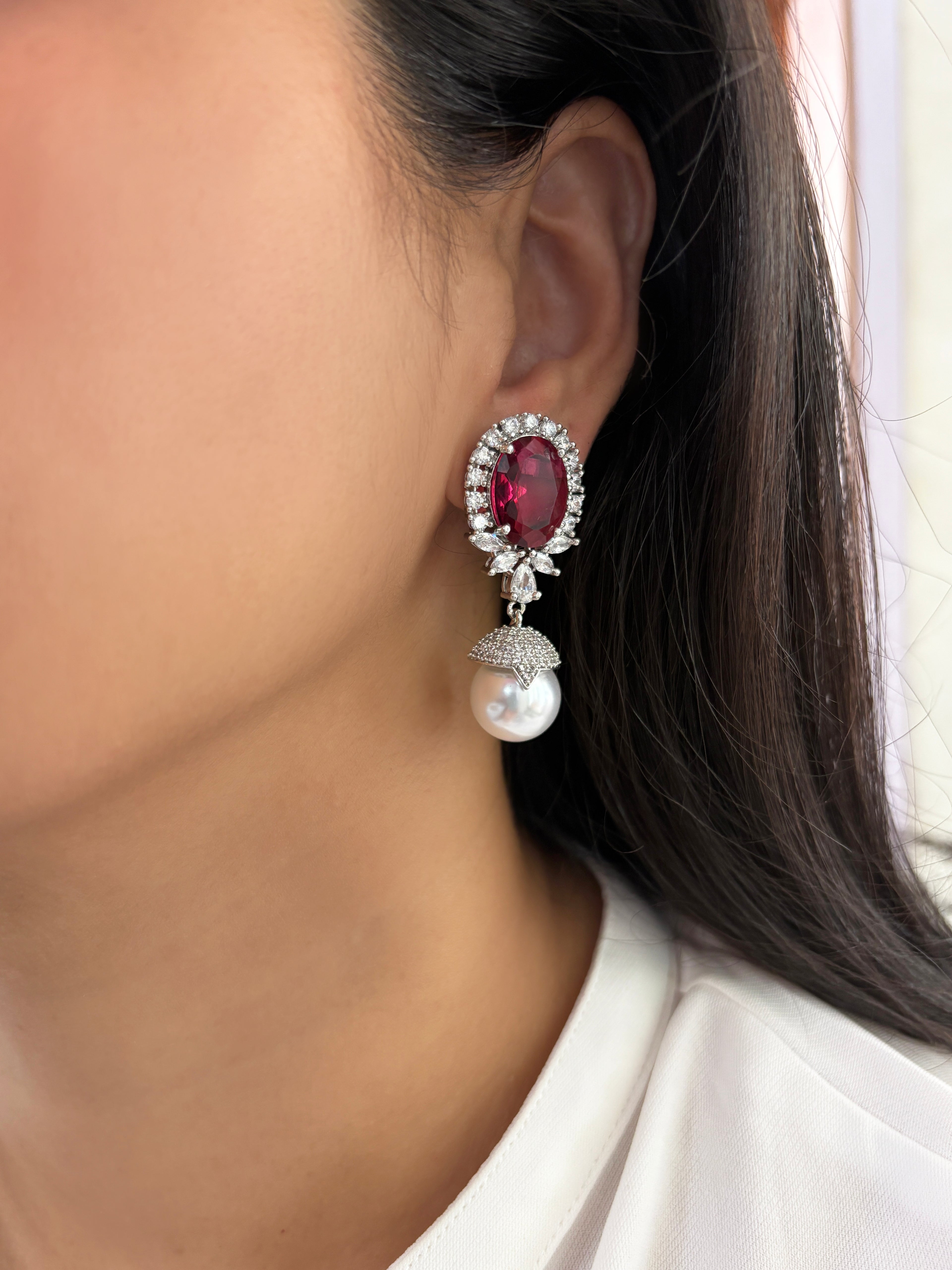 Ashley Designer Diamond & Pearl Earrings