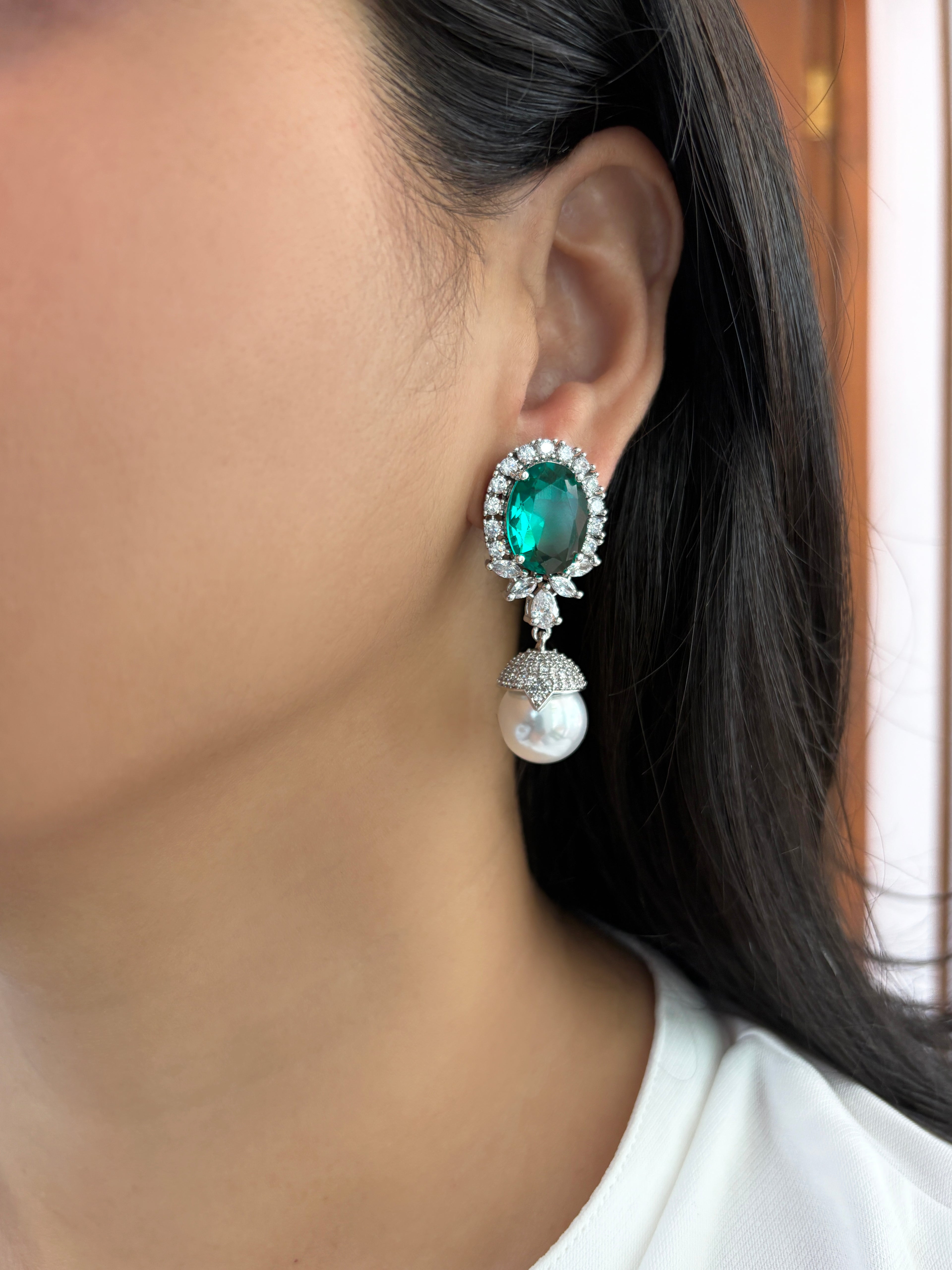 Ashley Designer Diamond & Pearl Earrings