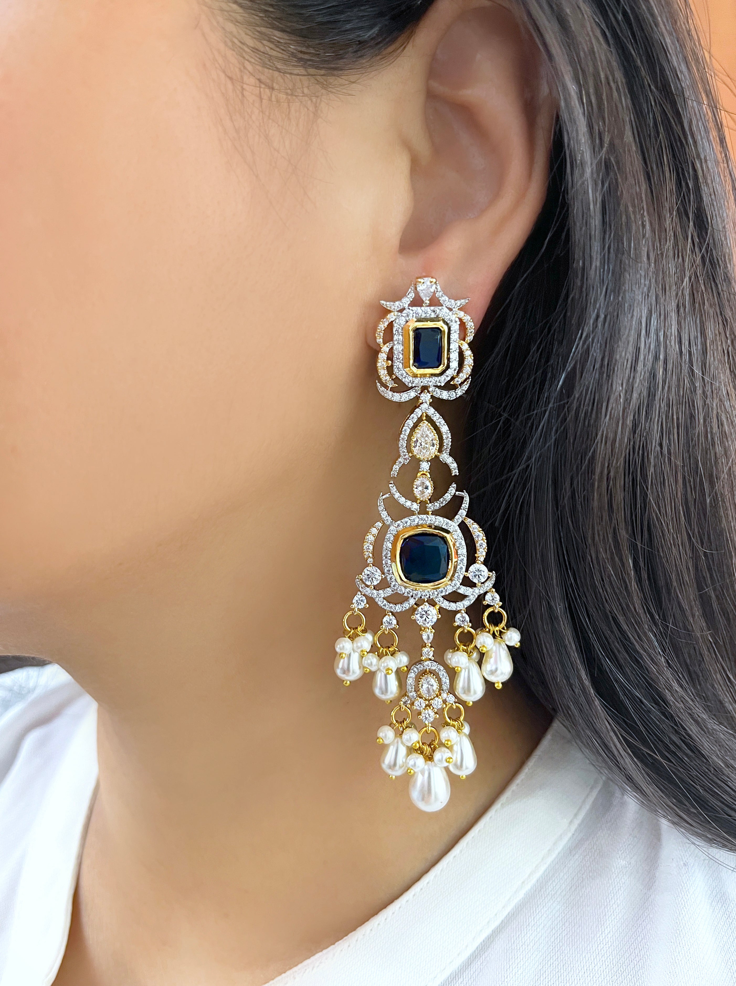 Tulsi Pearl and Diamond Statement Earrings