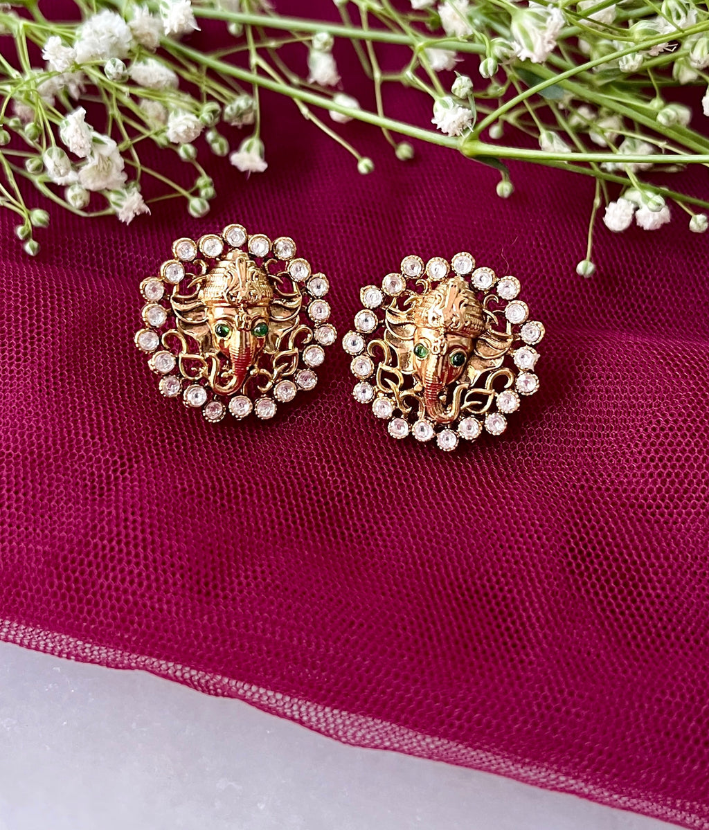 Ganesha Gold Plated Polki Studs