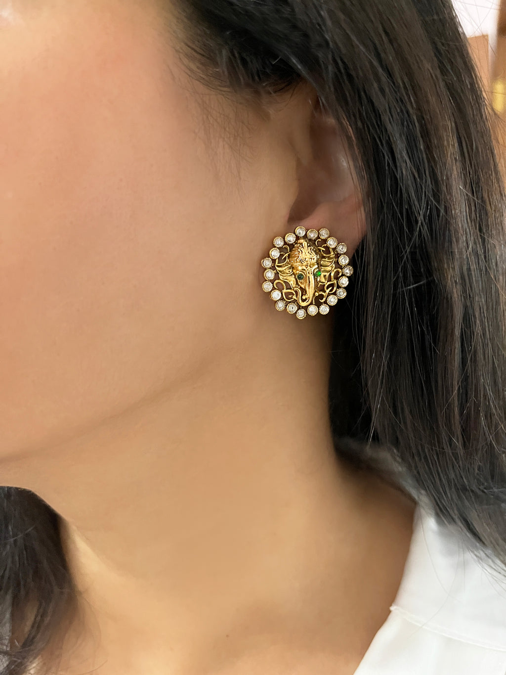 Ganesha Gold Plated Polki Studs