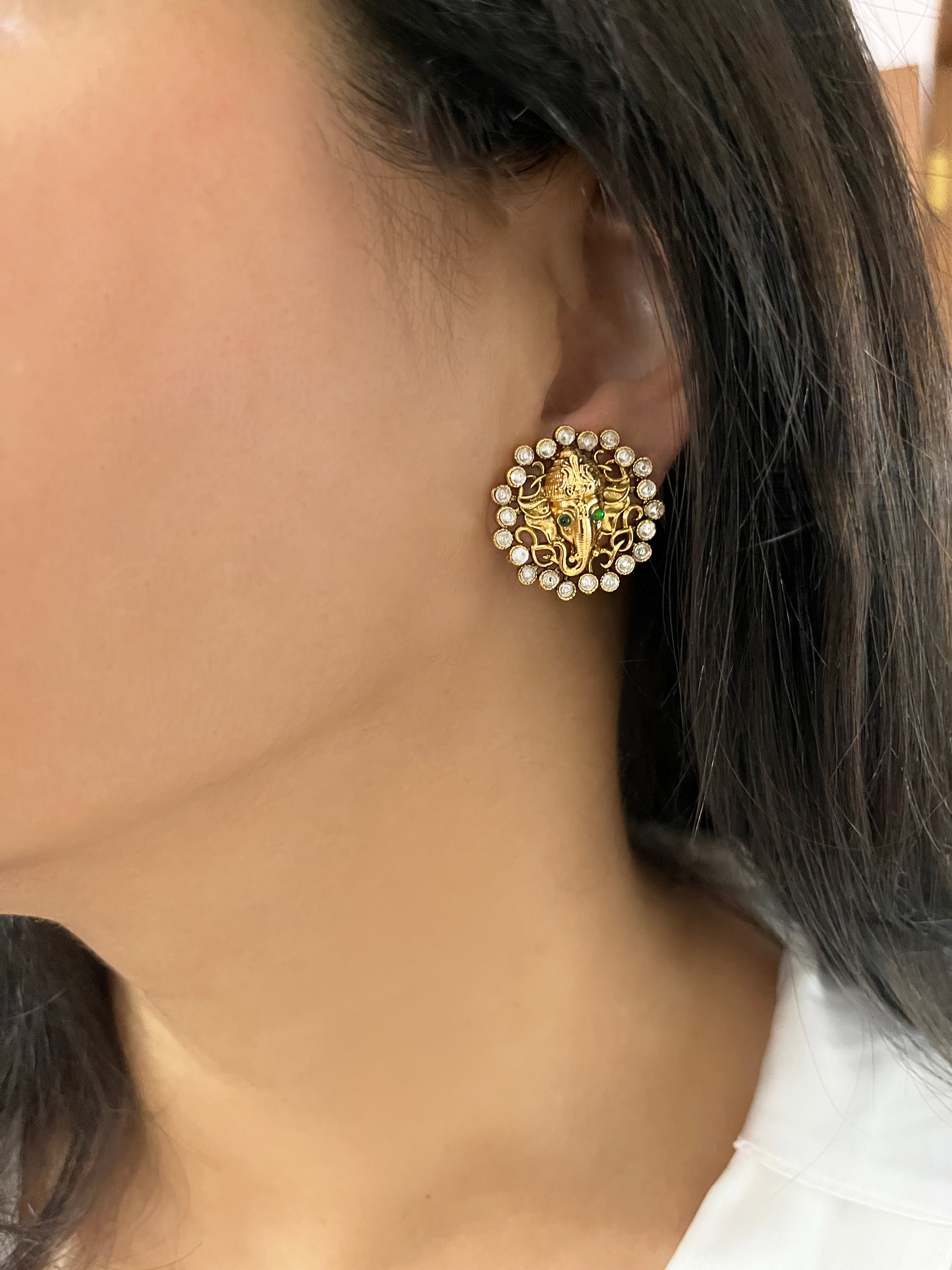 Ganesha Gold Plated Polki Studs