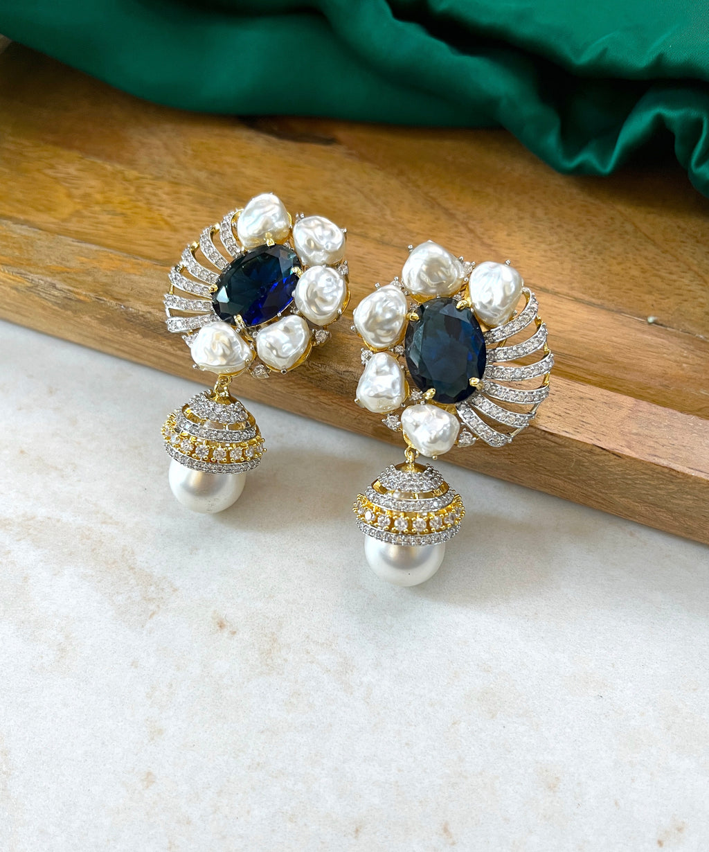 Reya Diamond & Baroque Pearl Designer Earrings