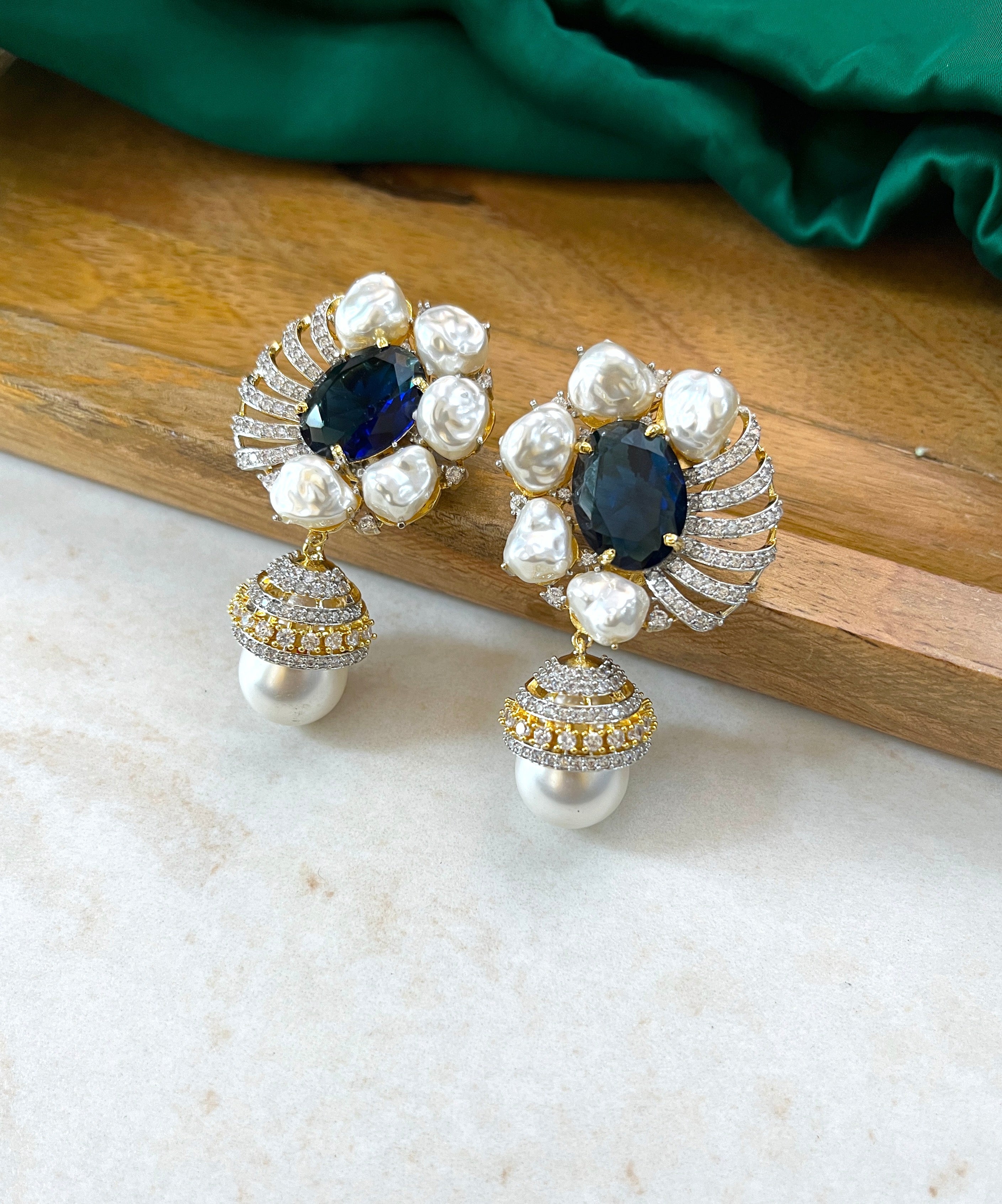 Reya Diamond & Baroque Pearl Designer Earrings
