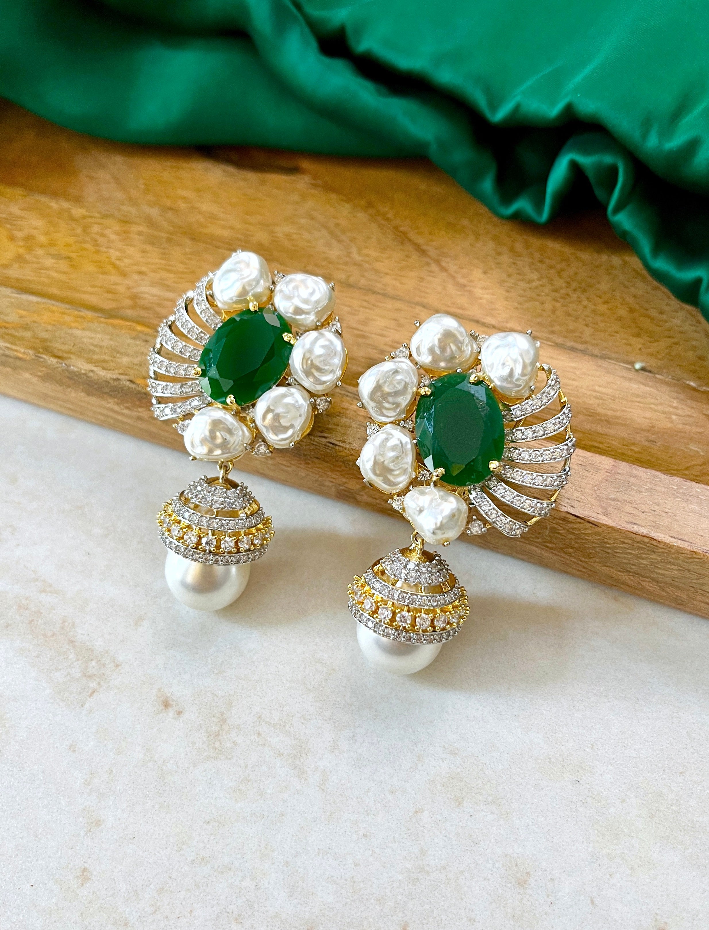 Reya Diamond & Baroque Pearl Designer Earrings