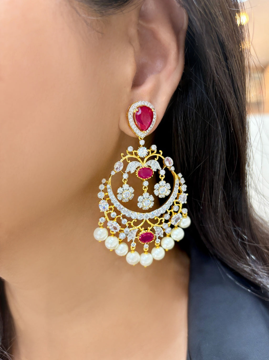 Vanya Diamond & Pearl Designer Chandbali