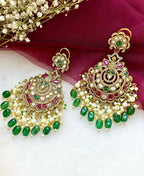 Isha Bridal Polki Danglers with Emerald Beads