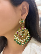 Isha Bridal Polki Danglers with Emerald Beads