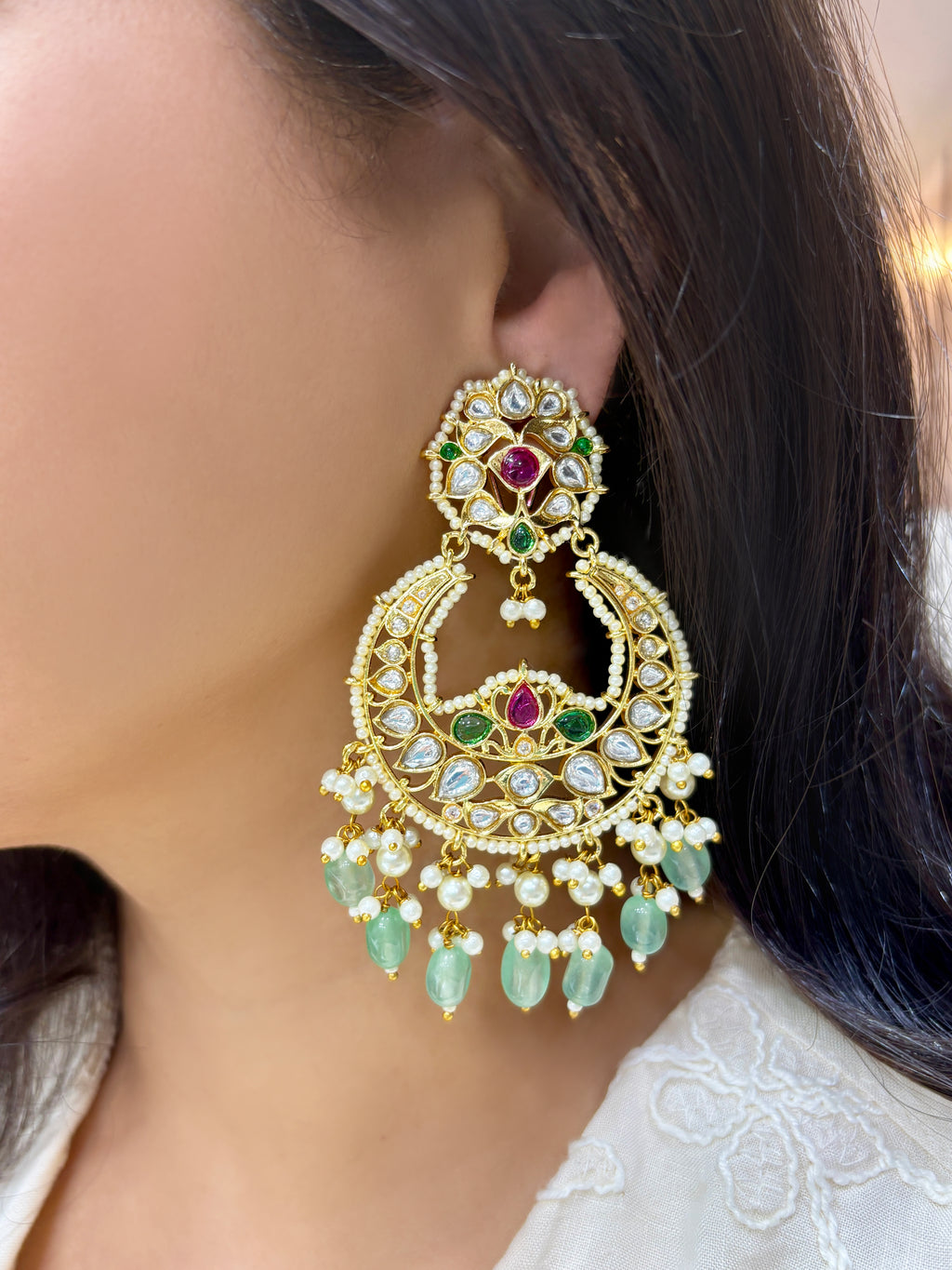 Jaanvi Polki Chandbali Earrings