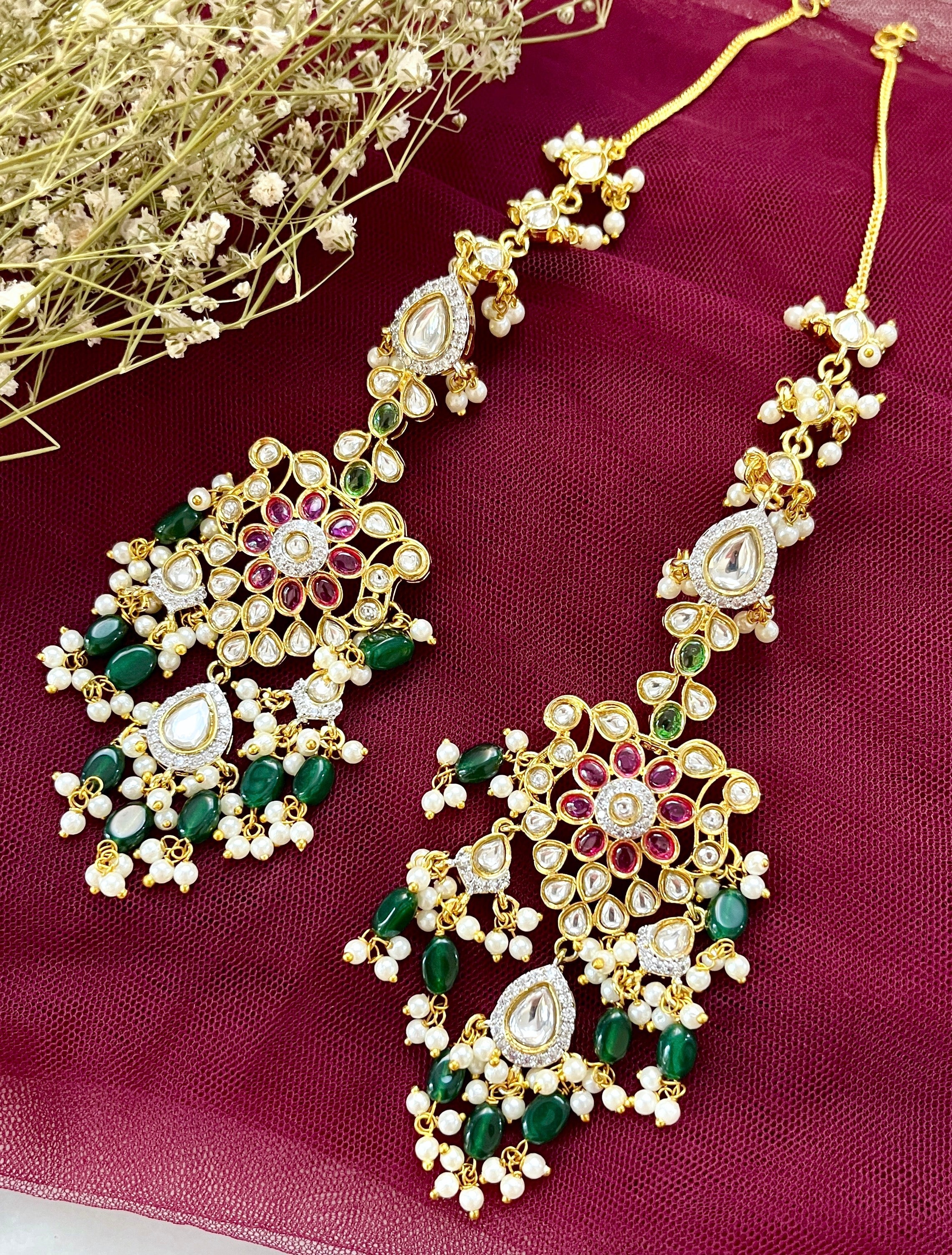 Ruhi Statement Polki Earrings with Kanauti