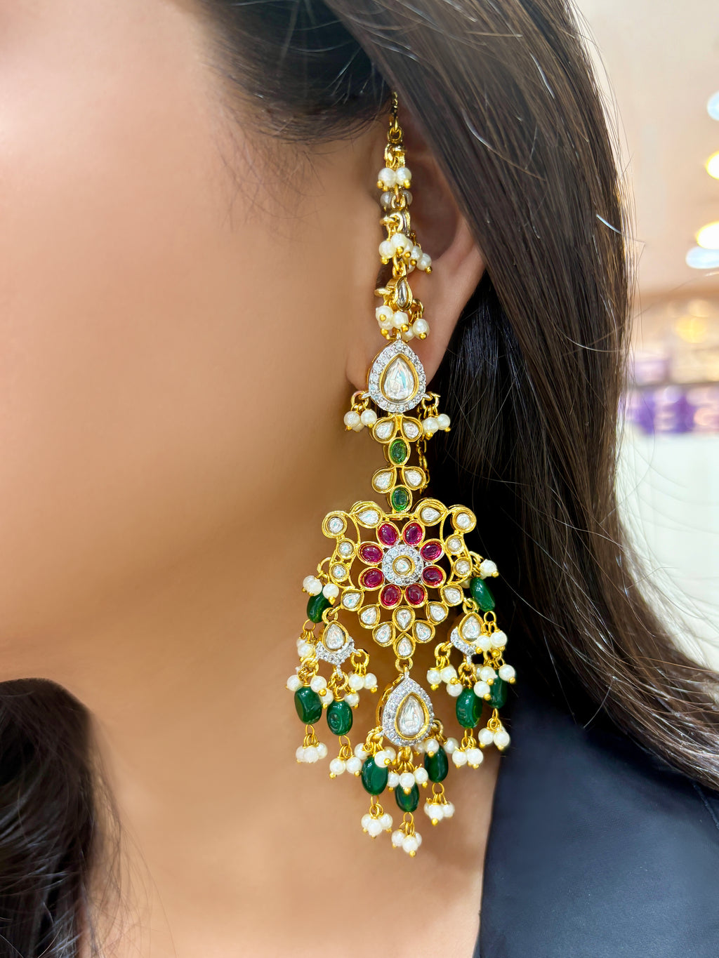 Ruhi Statement Polki Earrings with Kanauti