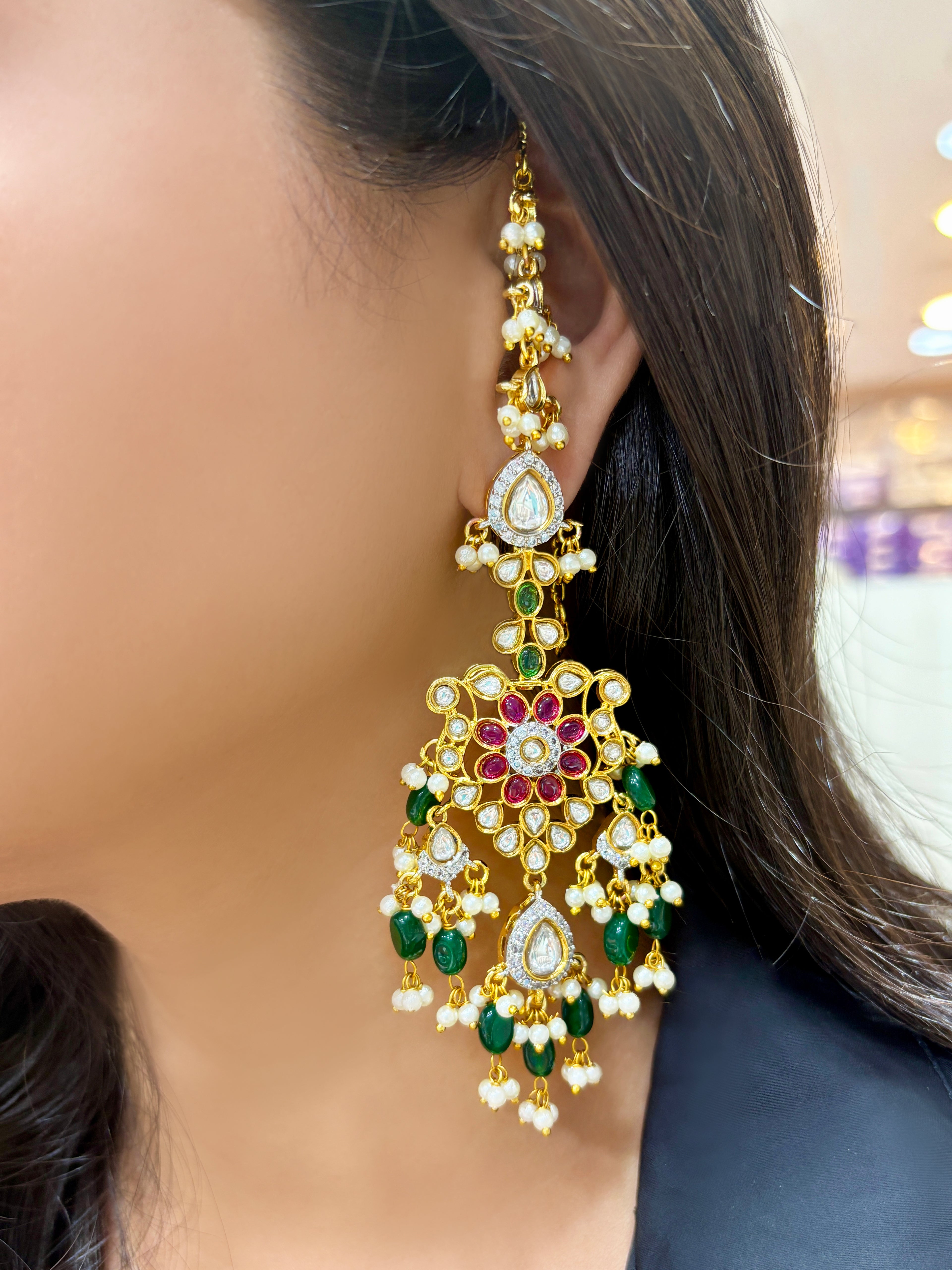 Ruhi Statement Polki Earrings with Kanauti