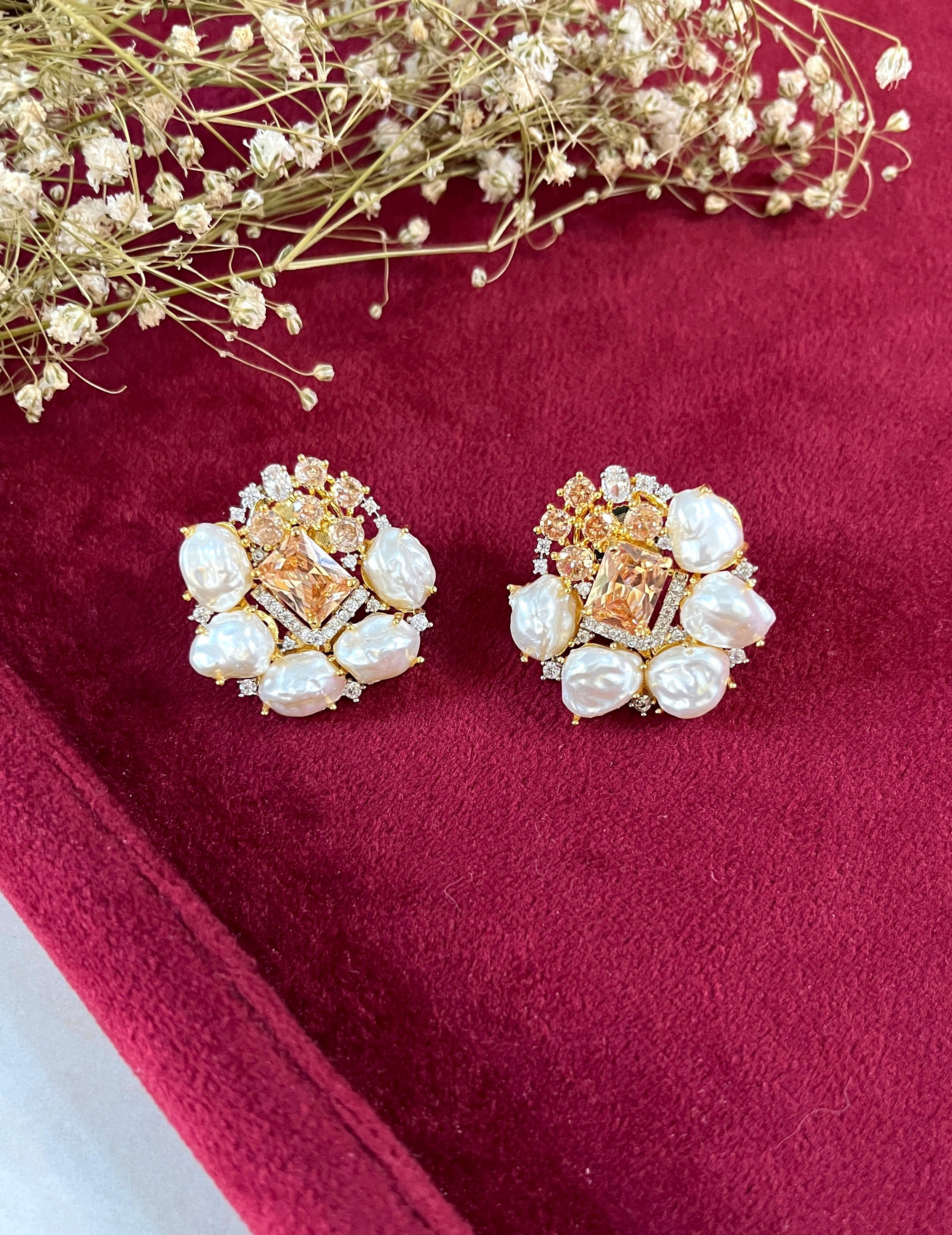 Emma Diamond & Baroque Pearl Designer Studs