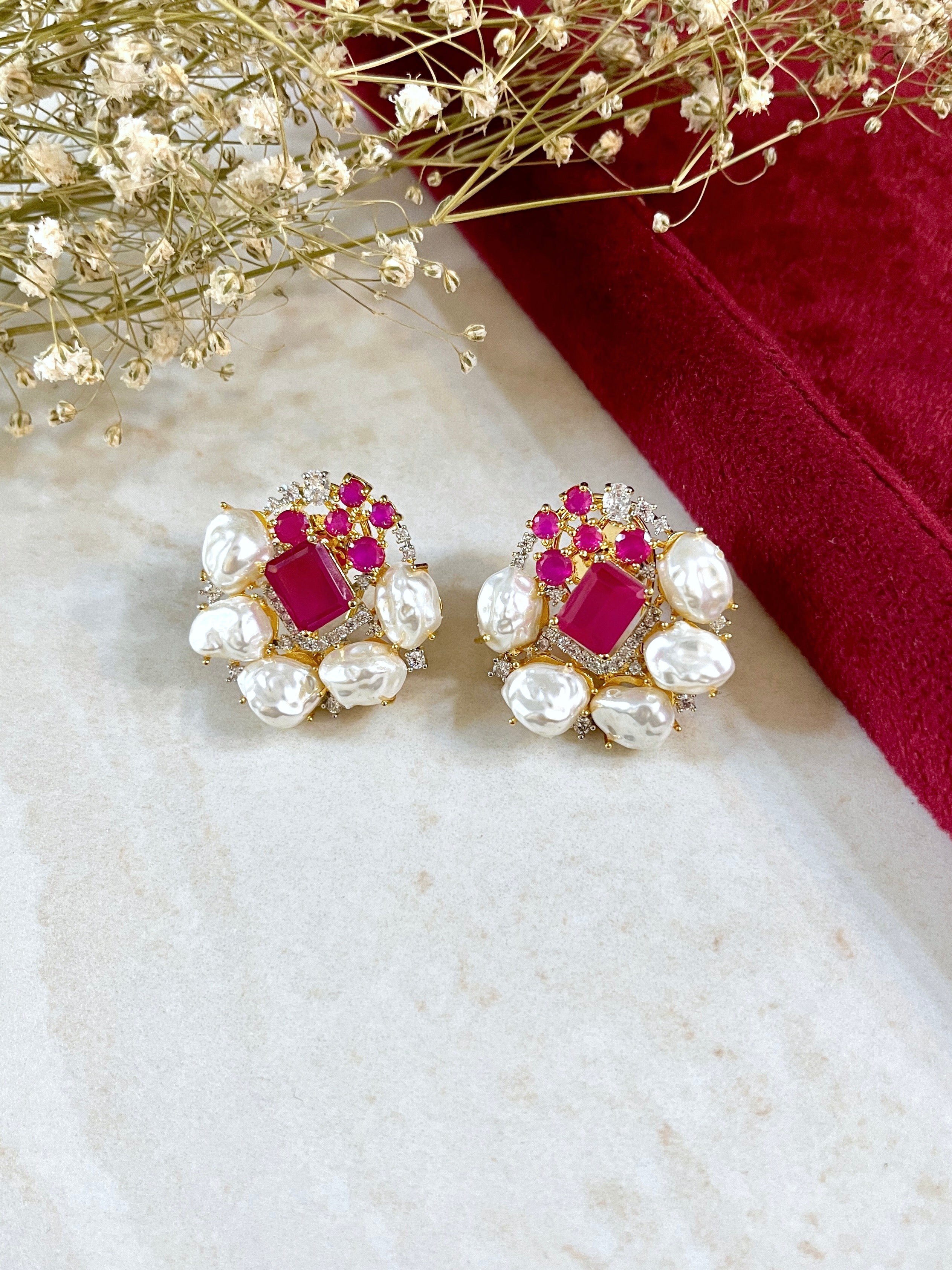 Emma Diamond & Baroque Pearl Designer Studs