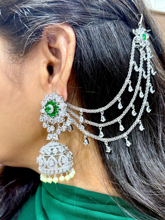 Zoya Diamond Jhumkas with Kaanchain
