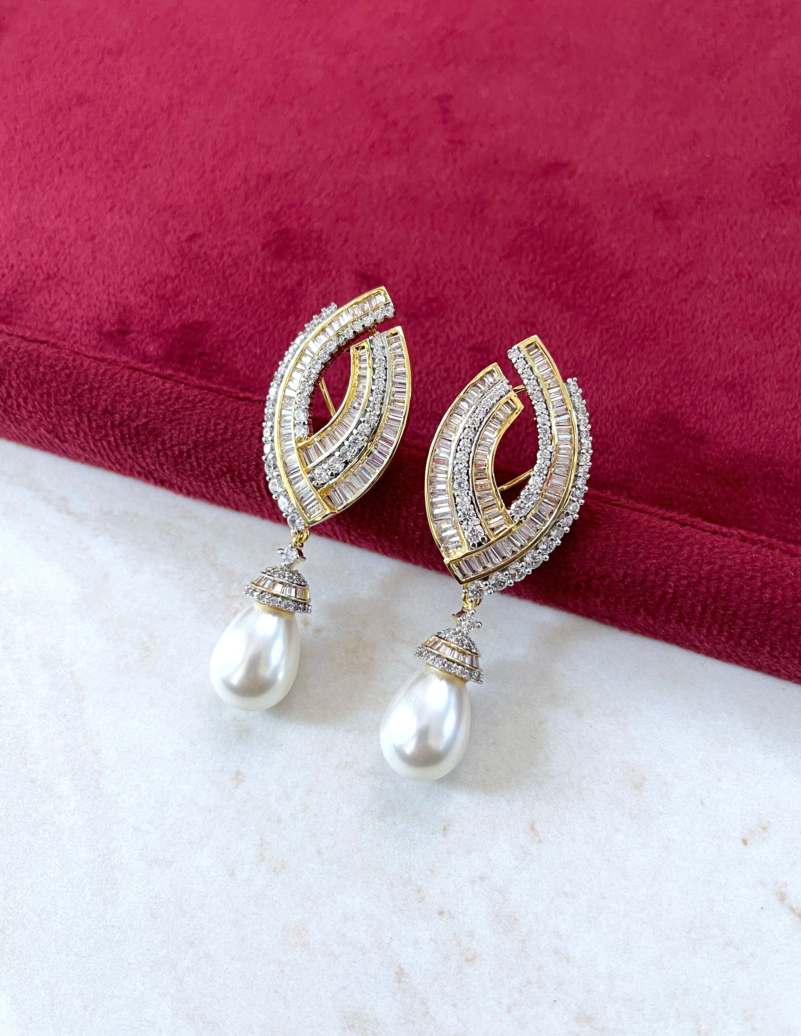 Madelyn Modern Diamond Earrings with Pearl Drop