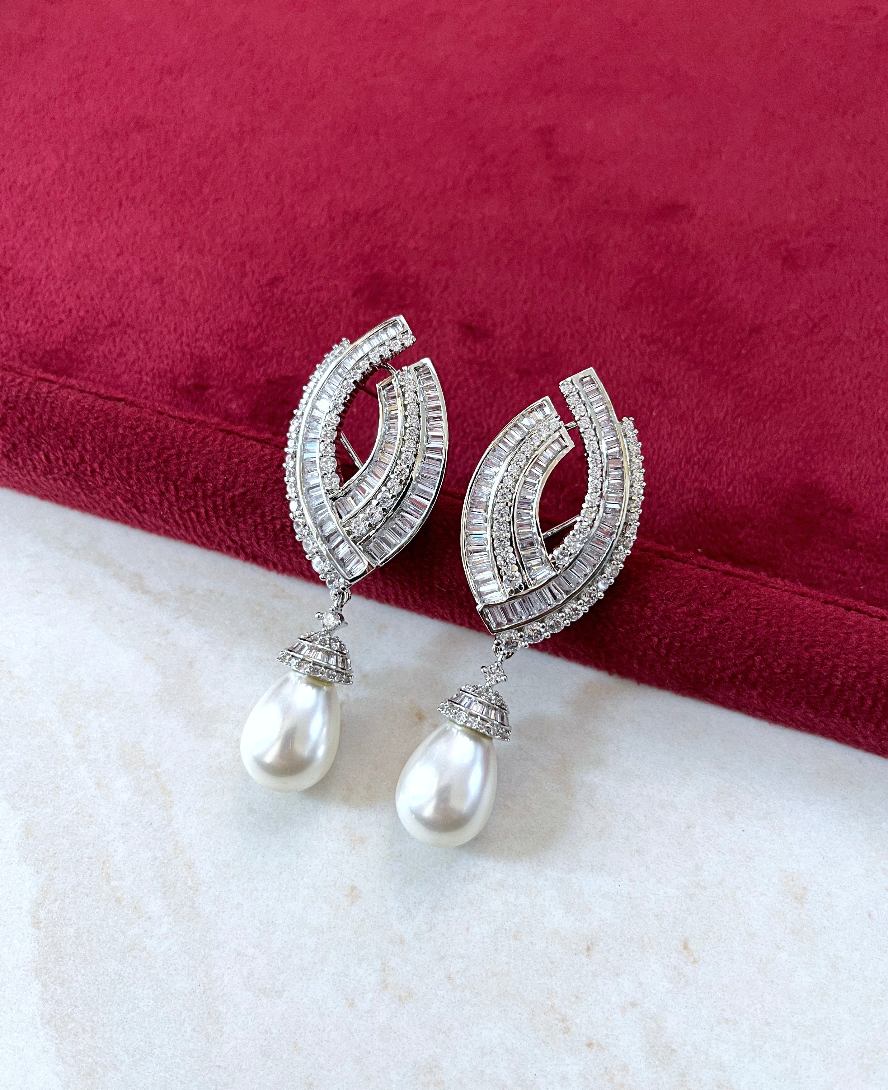 Madelyn Modern Diamond Earrings with Pearl Drop