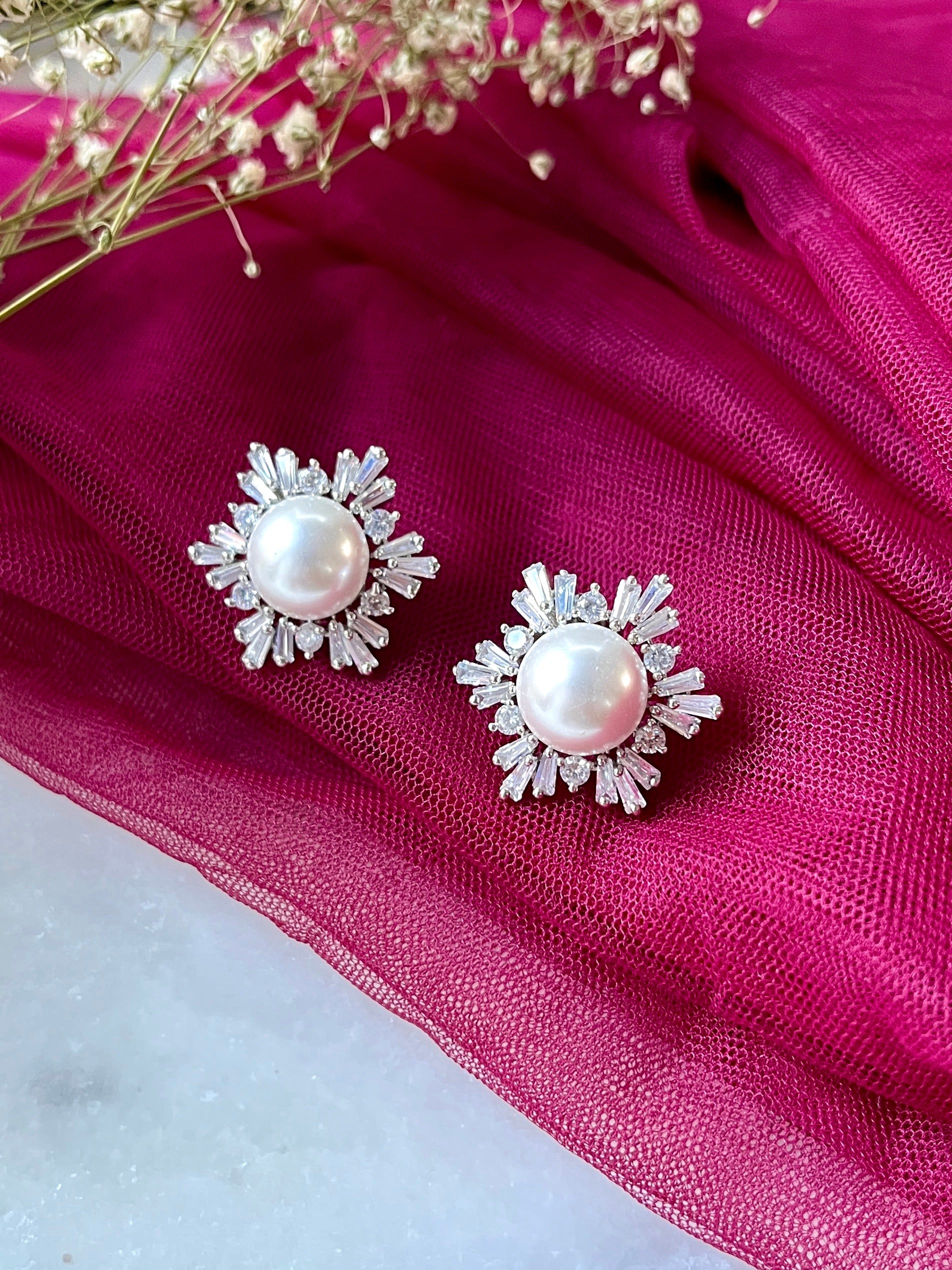 Starburst Pearl and CZ Studs