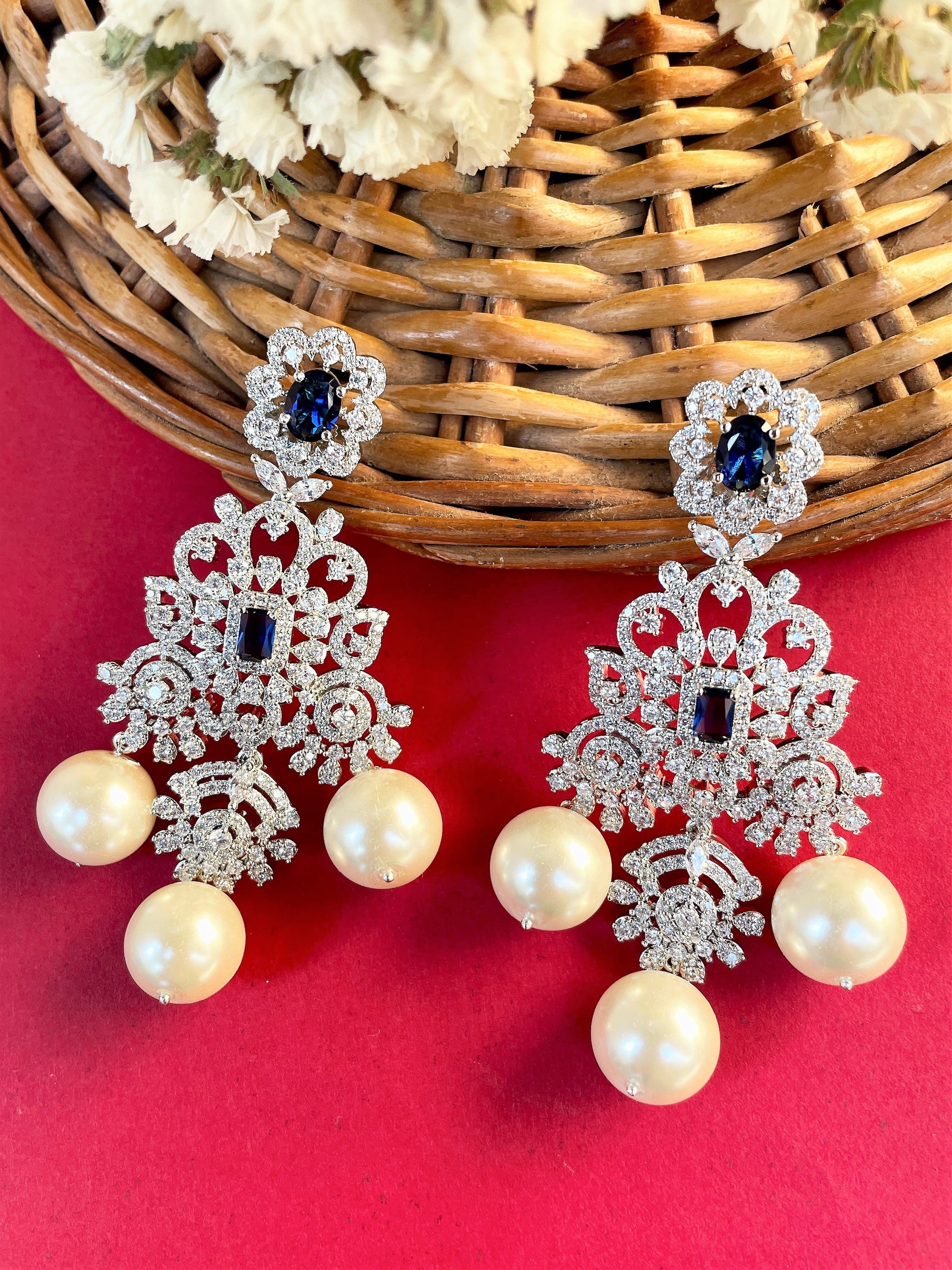 Vista Diamond & Pearl Designer Earrings