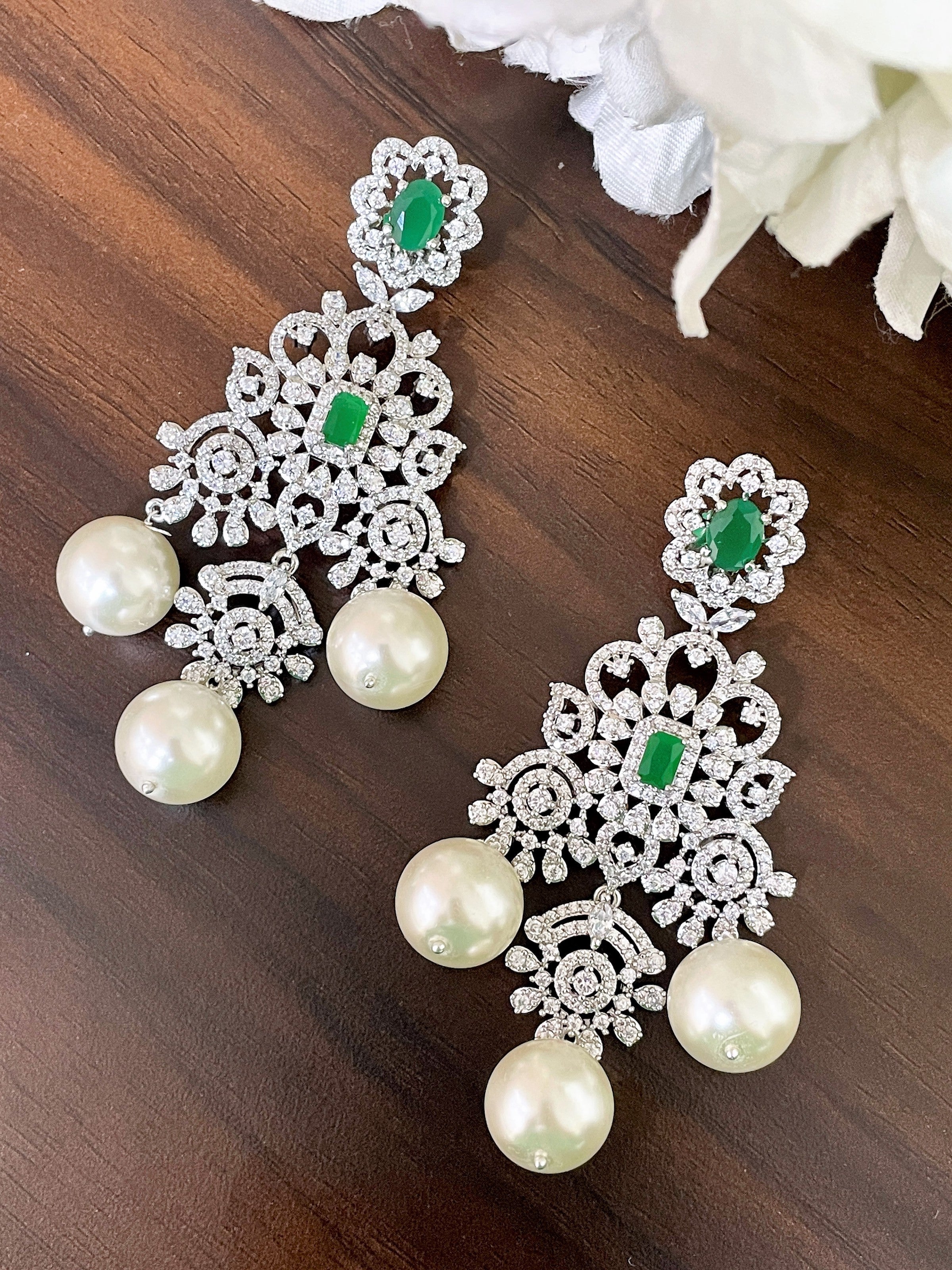 Vista Diamond & Pearl Designer Earrings