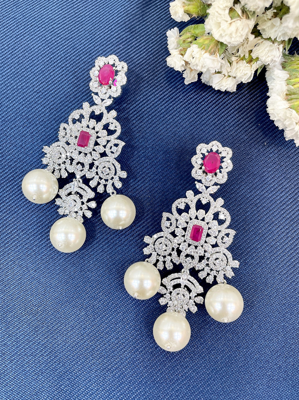 Vista Diamond & Pearl Designer Earrings