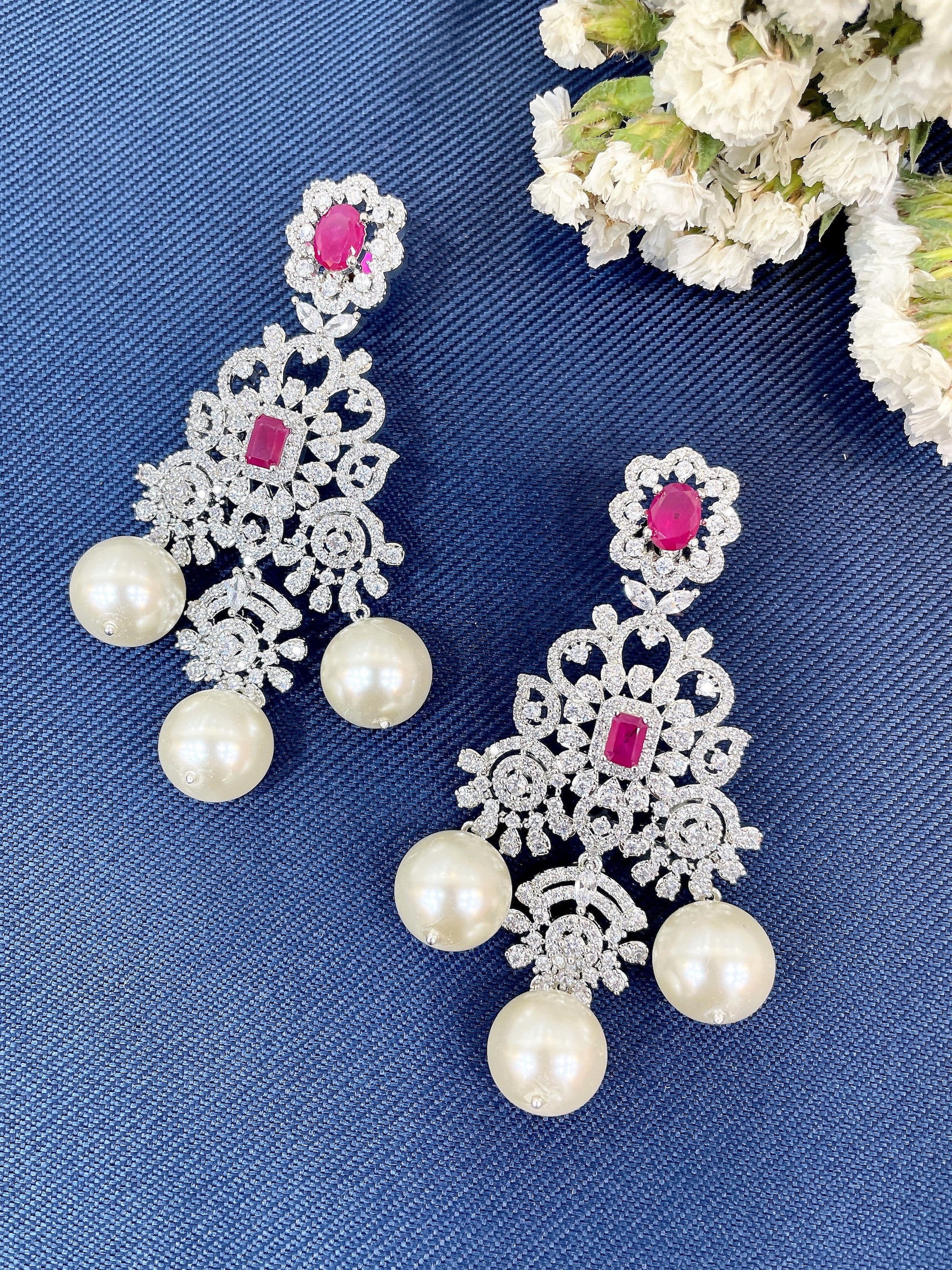 Vista Diamond & Pearl Designer Earrings