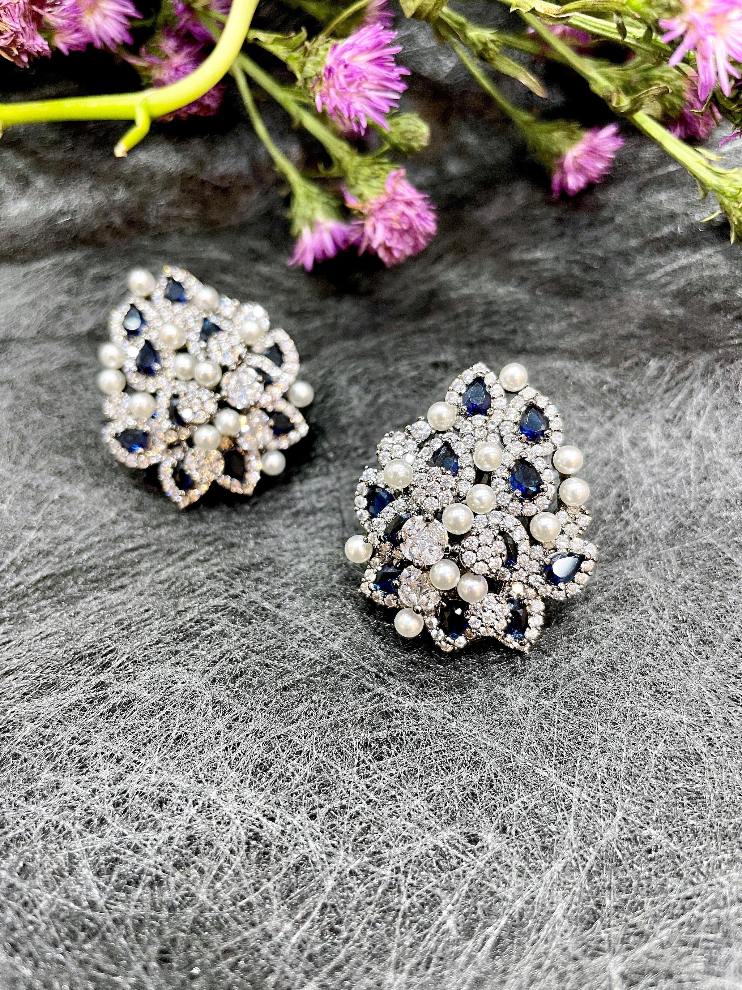 Lara Diamond & Pearl Contemporary Studs