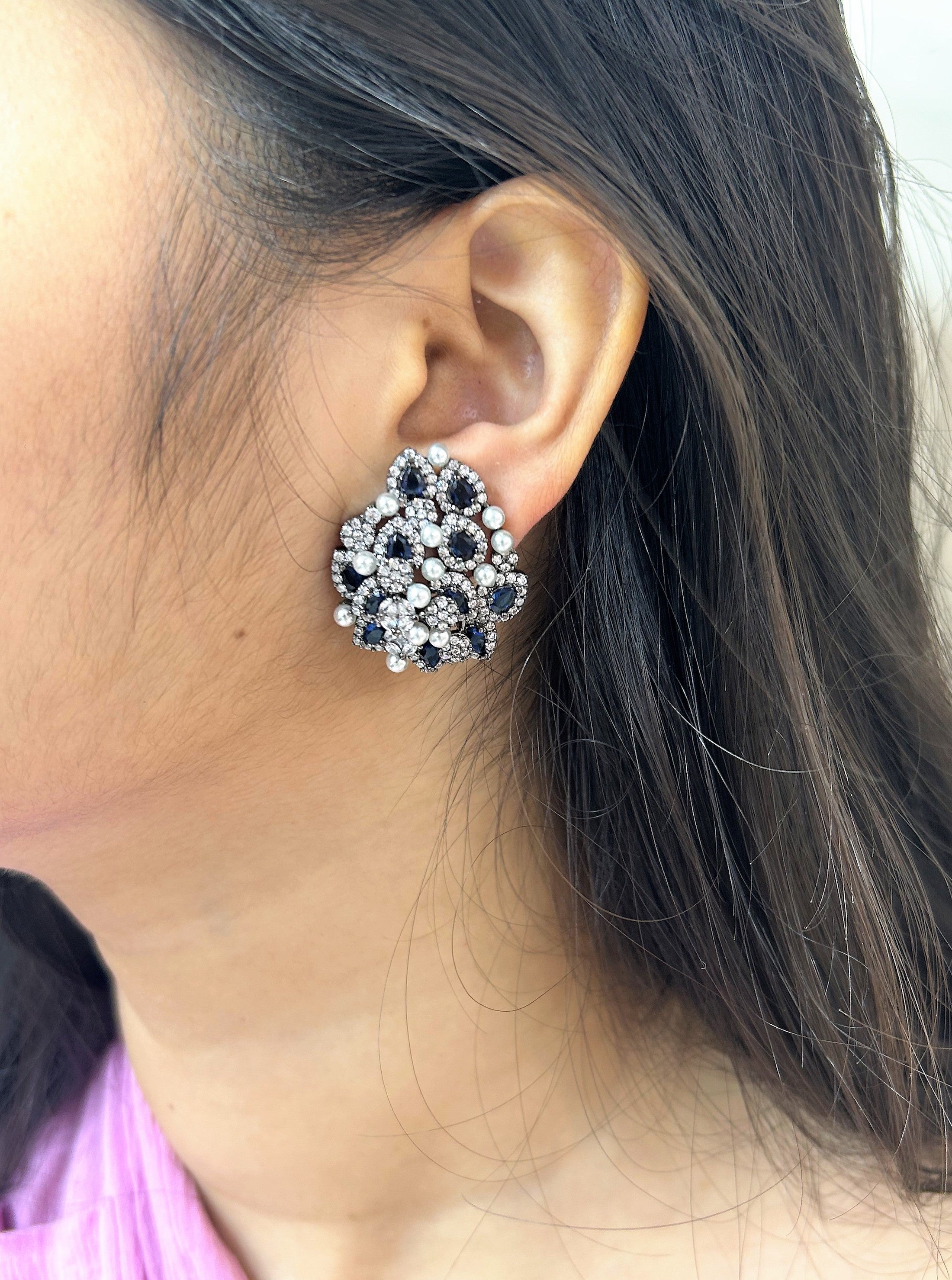 Lara Diamond & Pearl Contemporary Studs