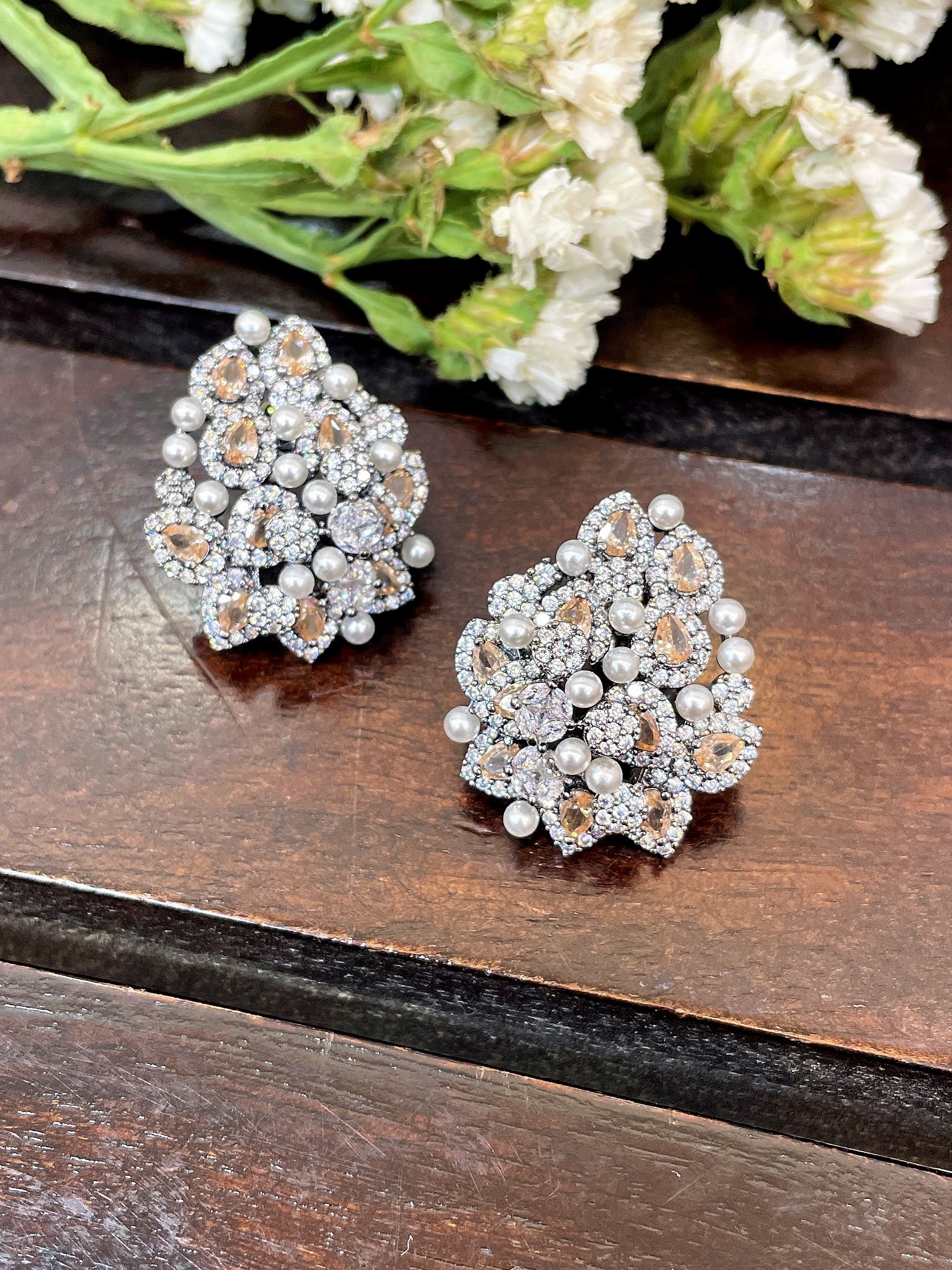 Lara Diamond & Pearl Contemporary Studs