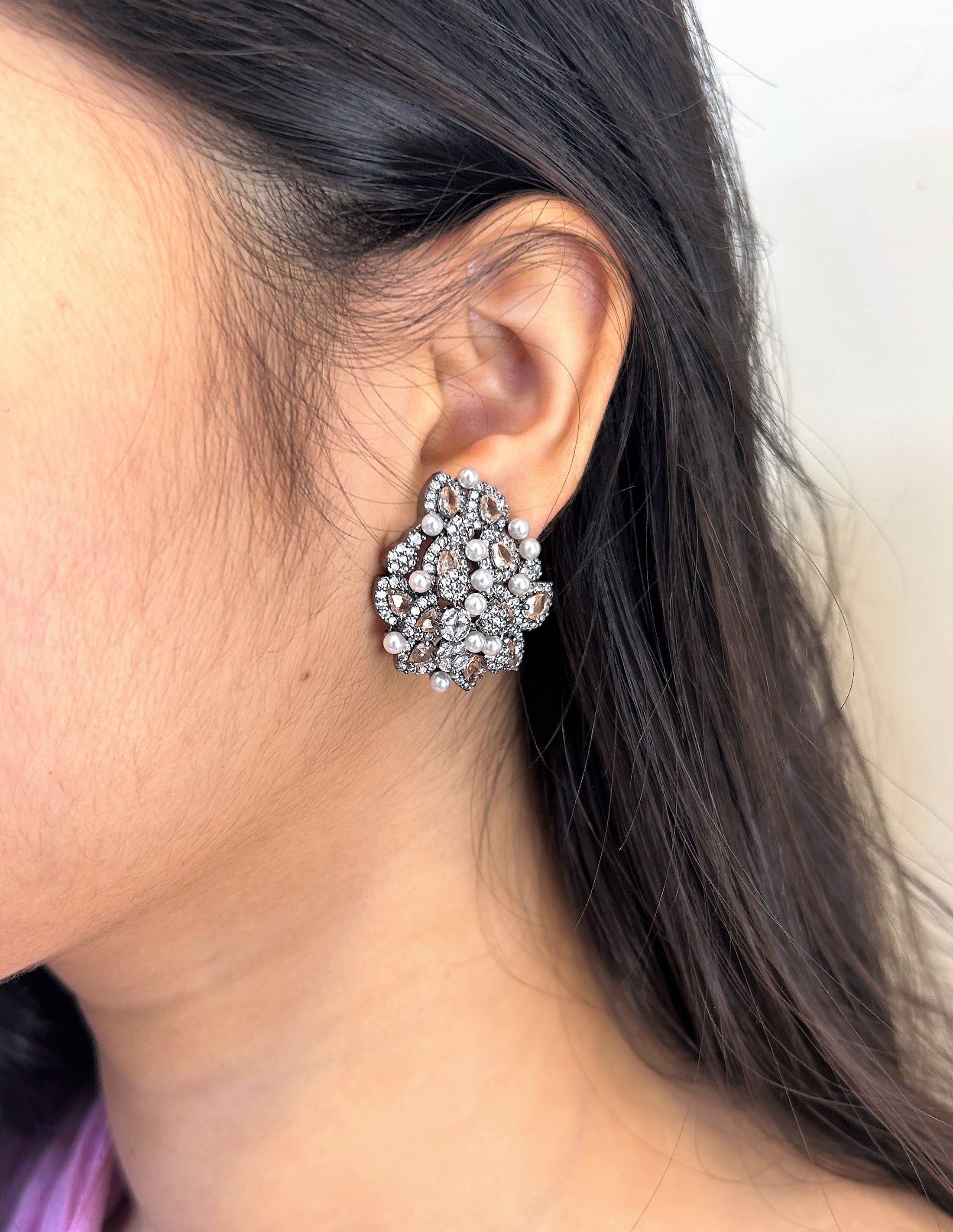 Lara Diamond & Pearl Contemporary Studs