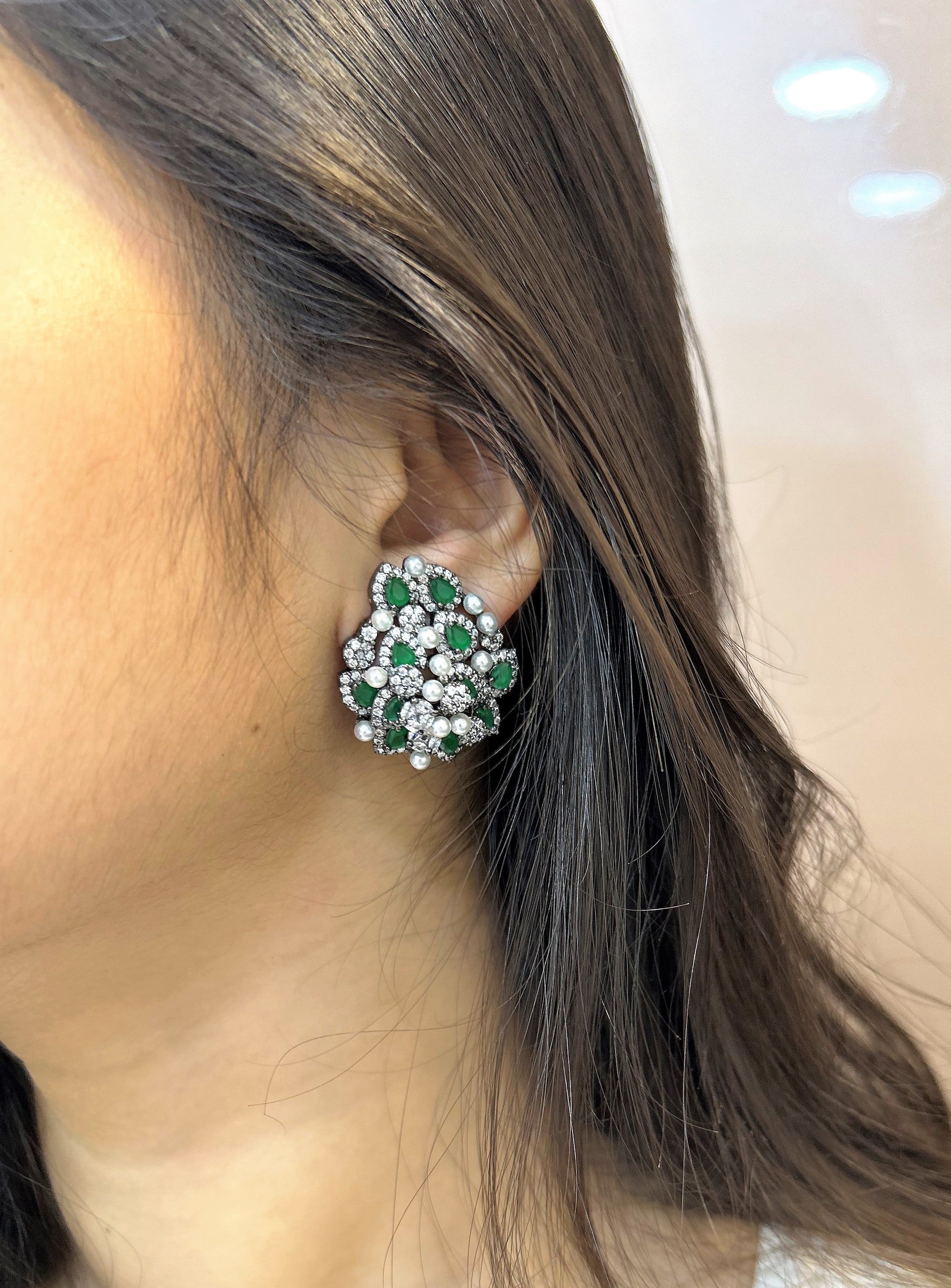 Lara Diamond & Pearl Contemporary Studs