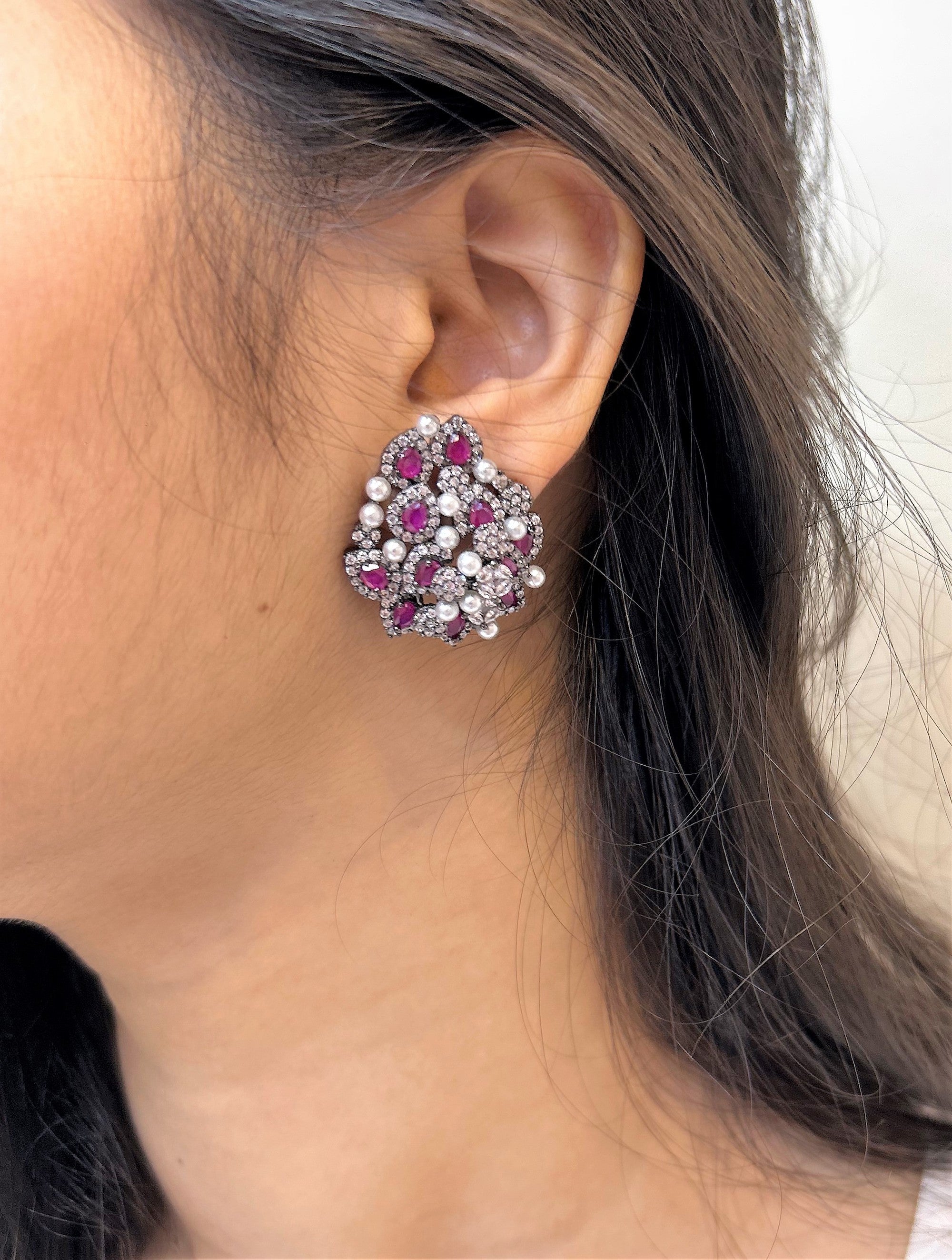 Lara Diamond & Pearl Contemporary Studs