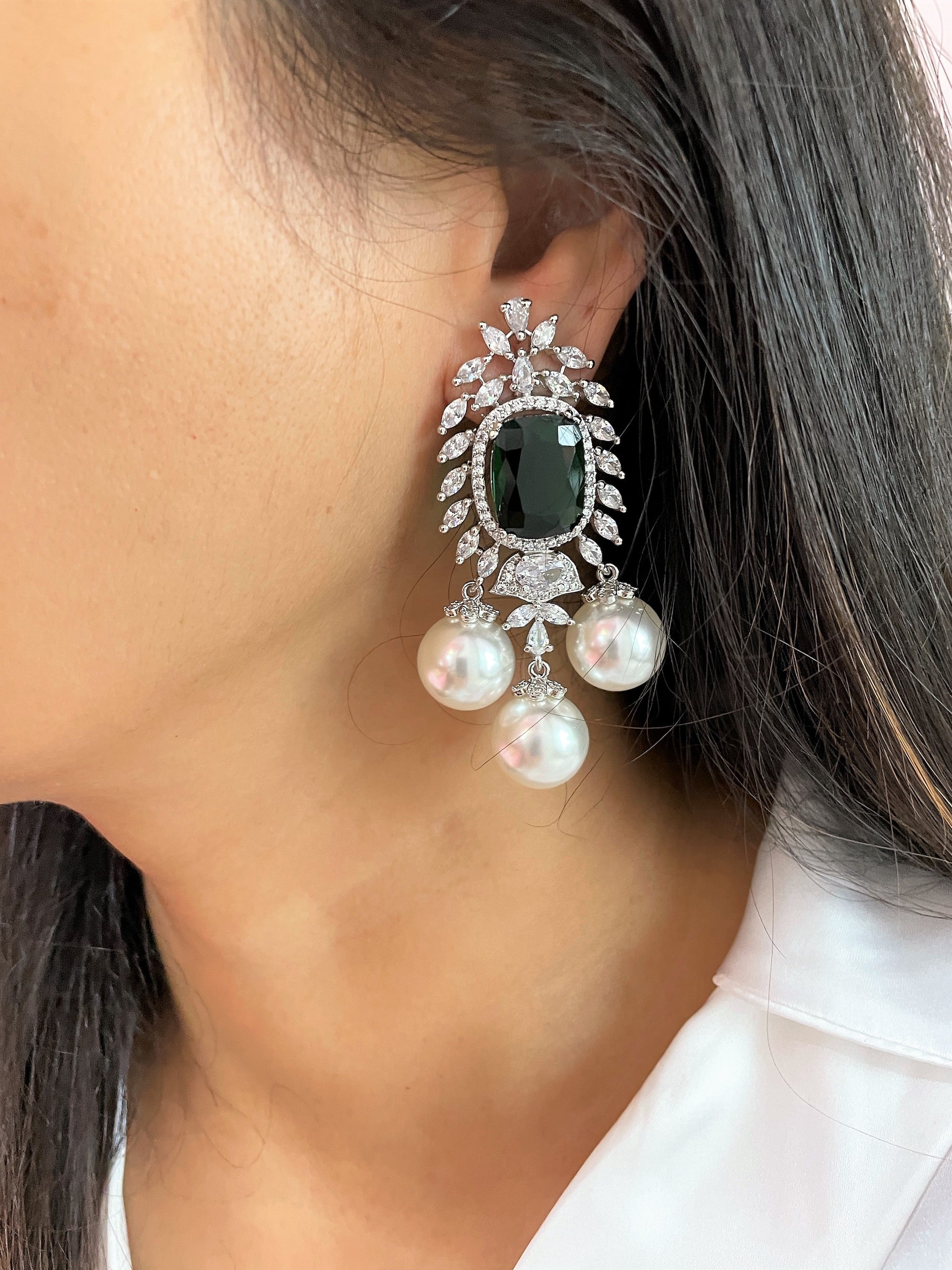 Yashi Diamond & Pearl Statement Earrings