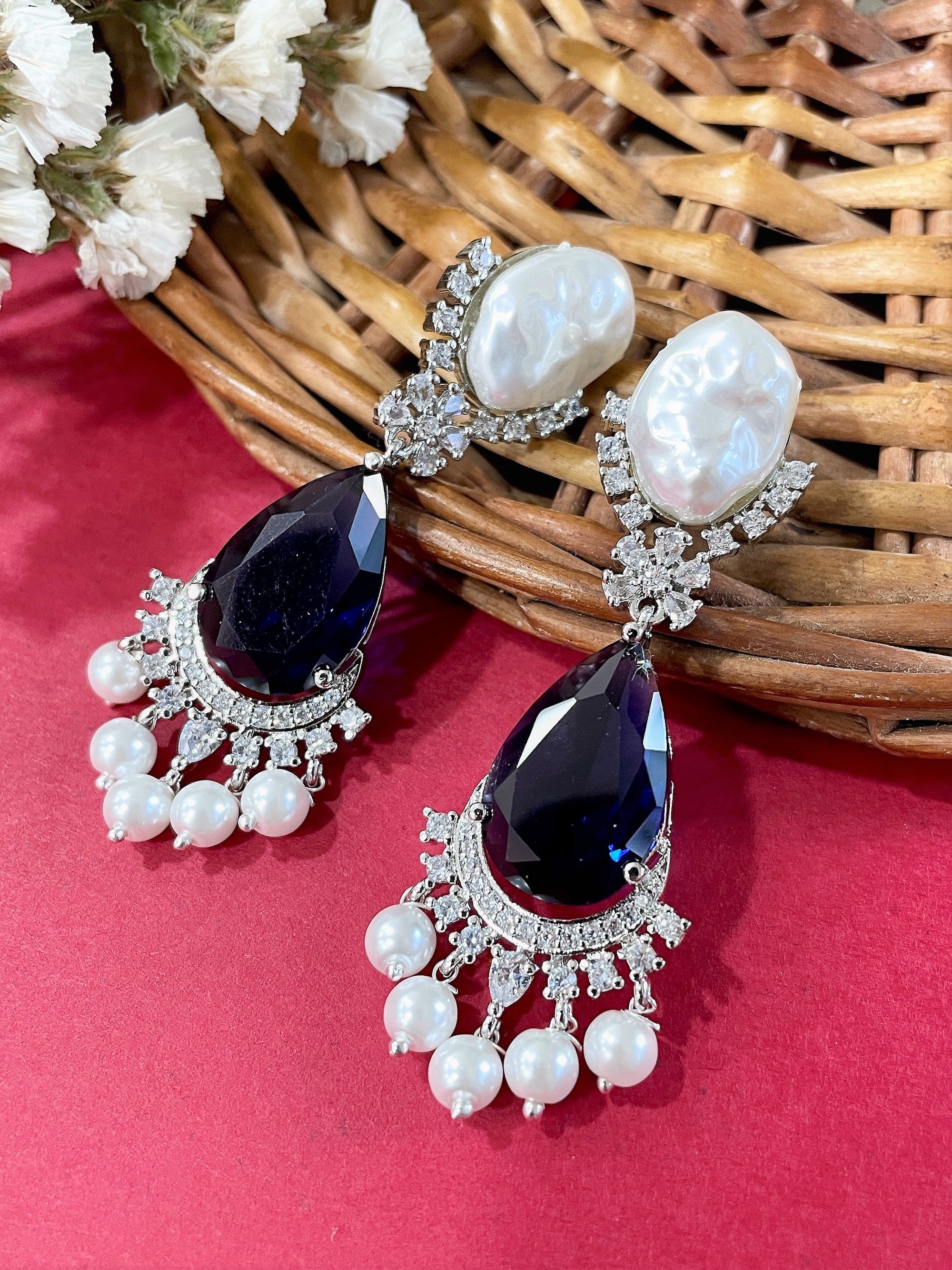 Ashvi Diamond & Baroque Pearl Earrings
