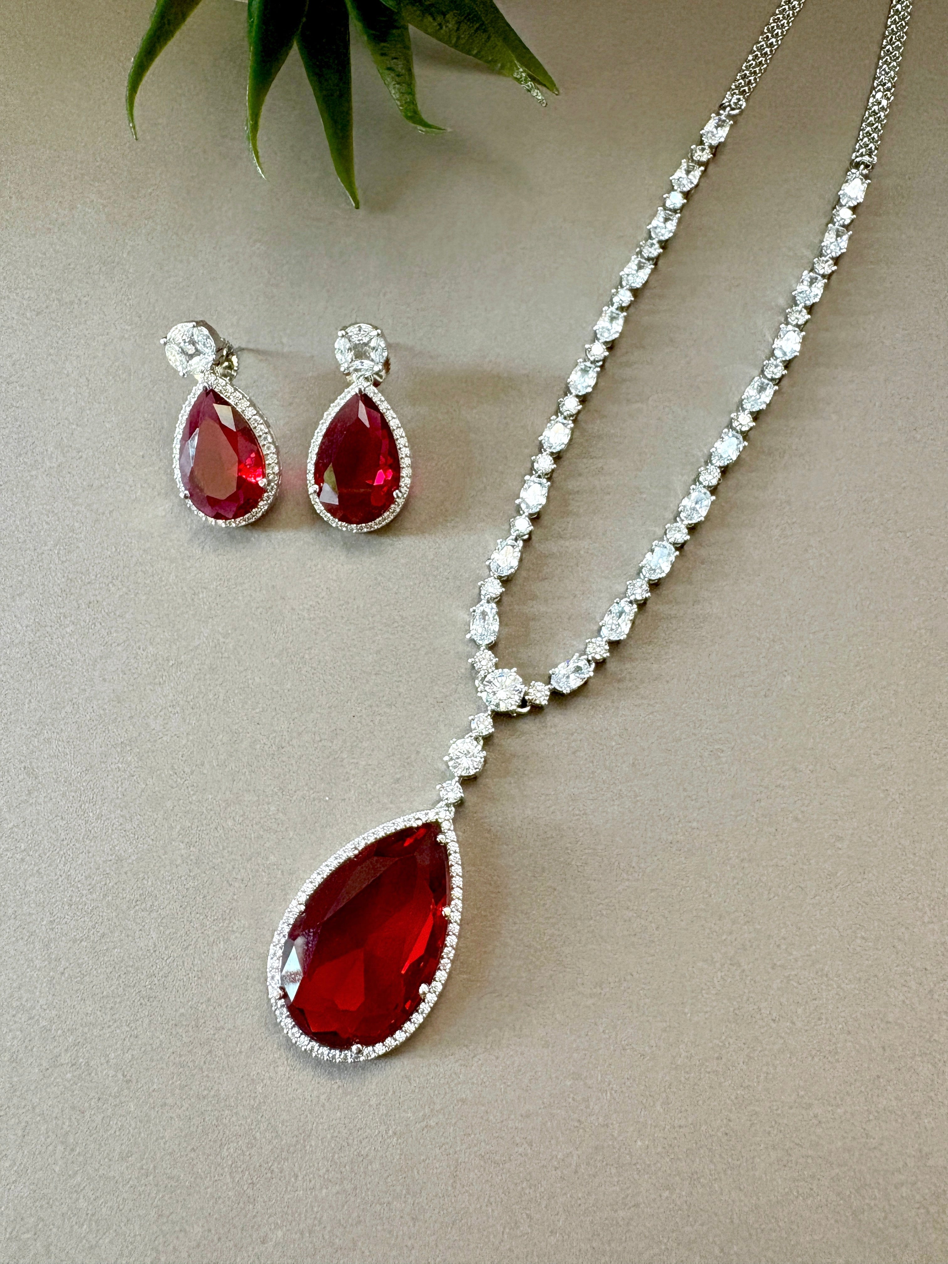 Aadra Pear Drop Lariat Necklace Set