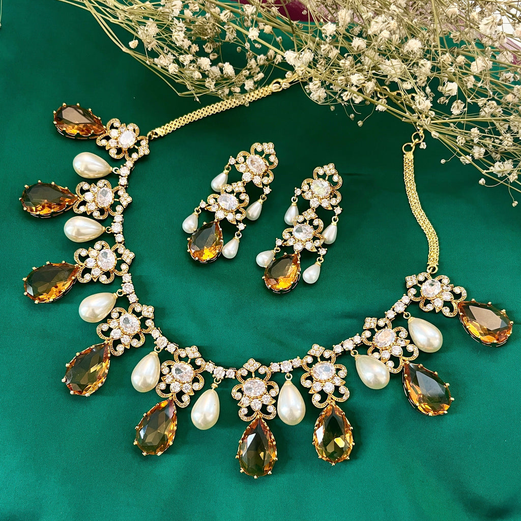 Leela Traditional Diamond & Pearl Necklace Set
