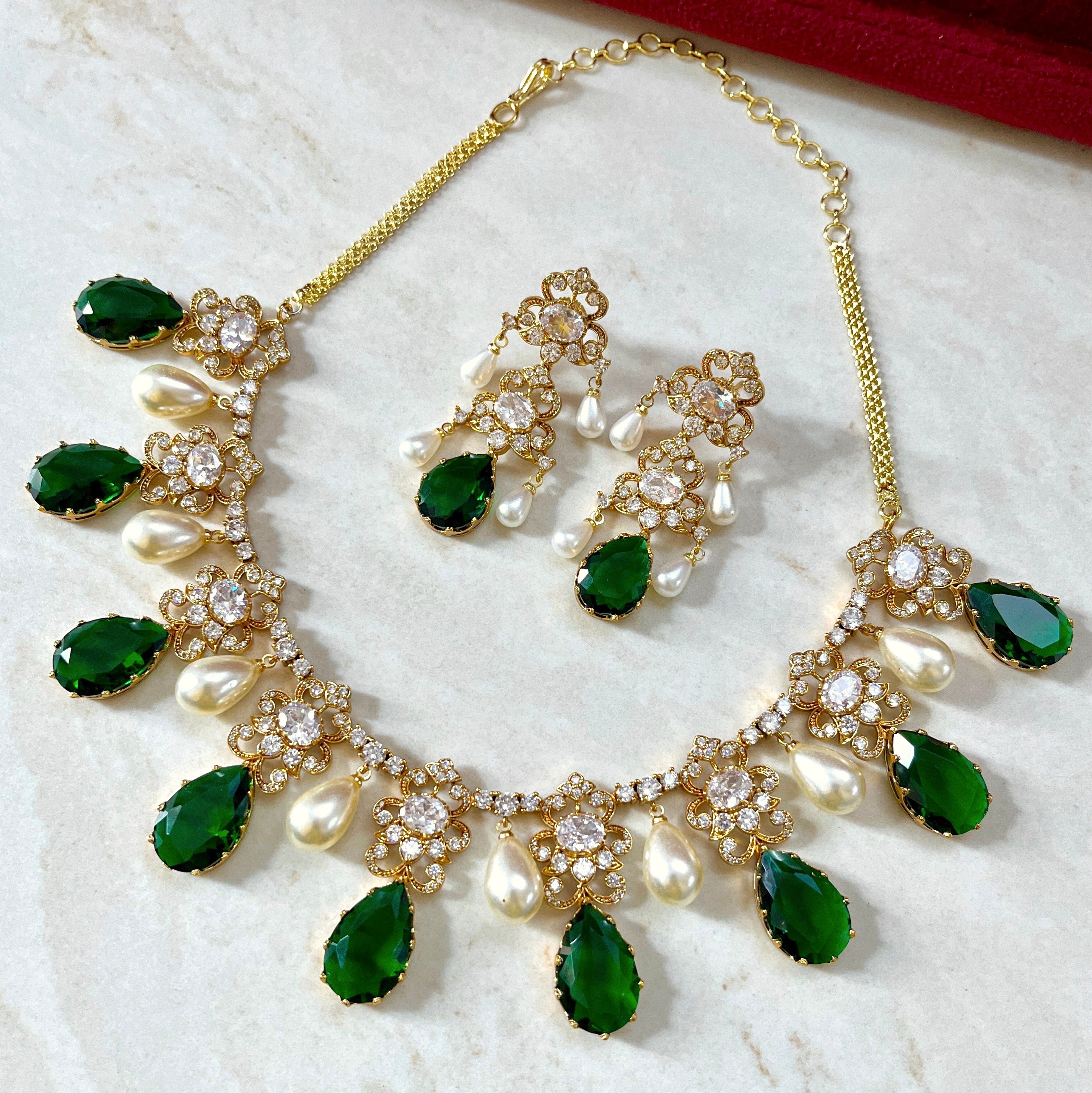 Leela Traditional Diamond & Pearl Necklace Set