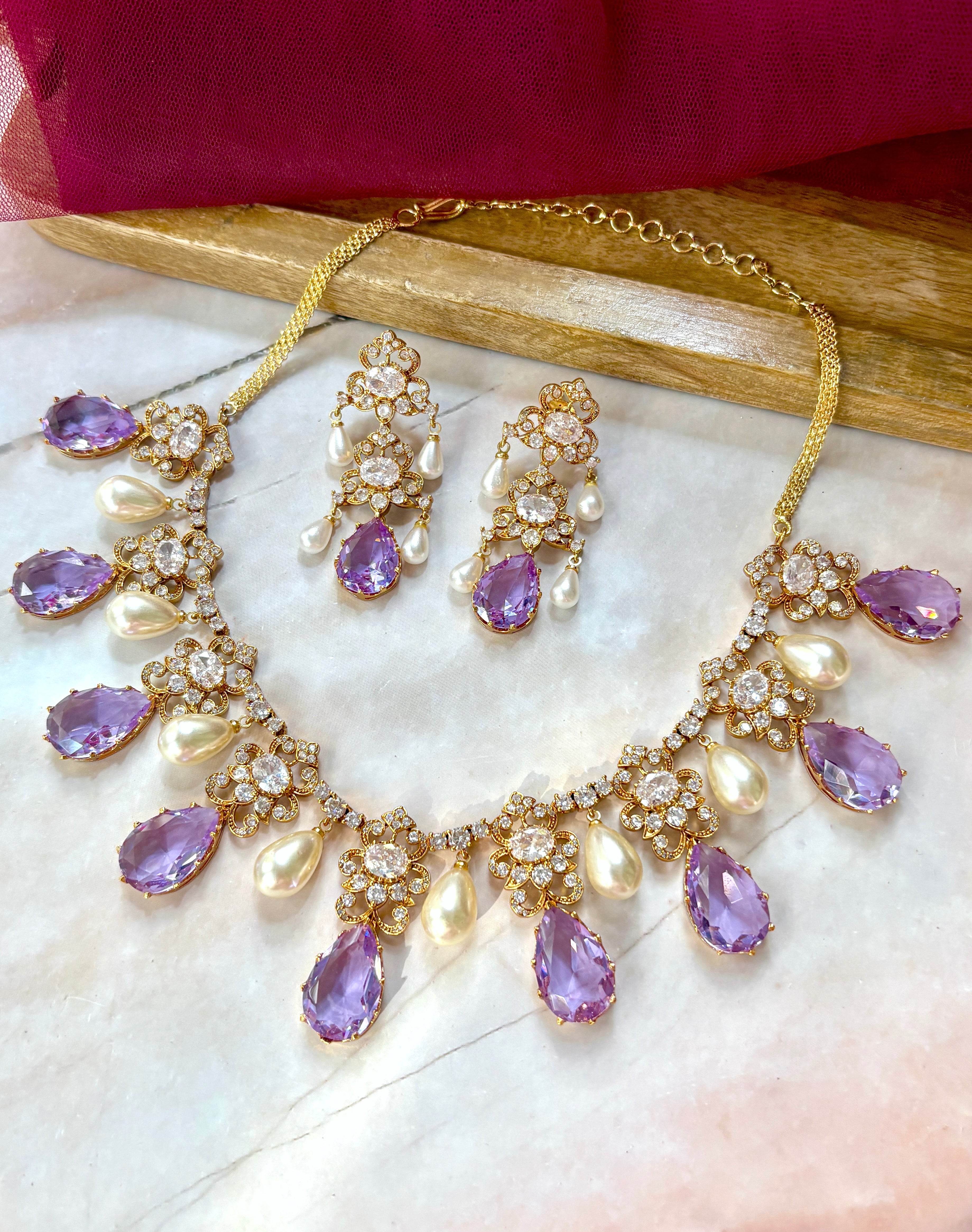 Leela Traditional Diamond & Pearl Necklace Set