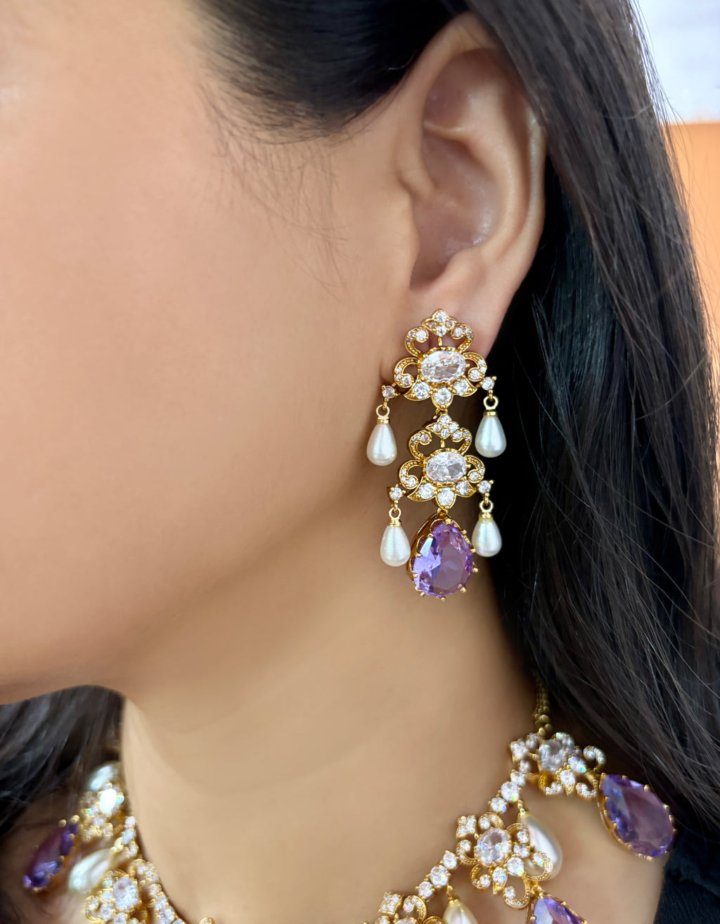 Leela Traditional Diamond & Pearl Necklace Set