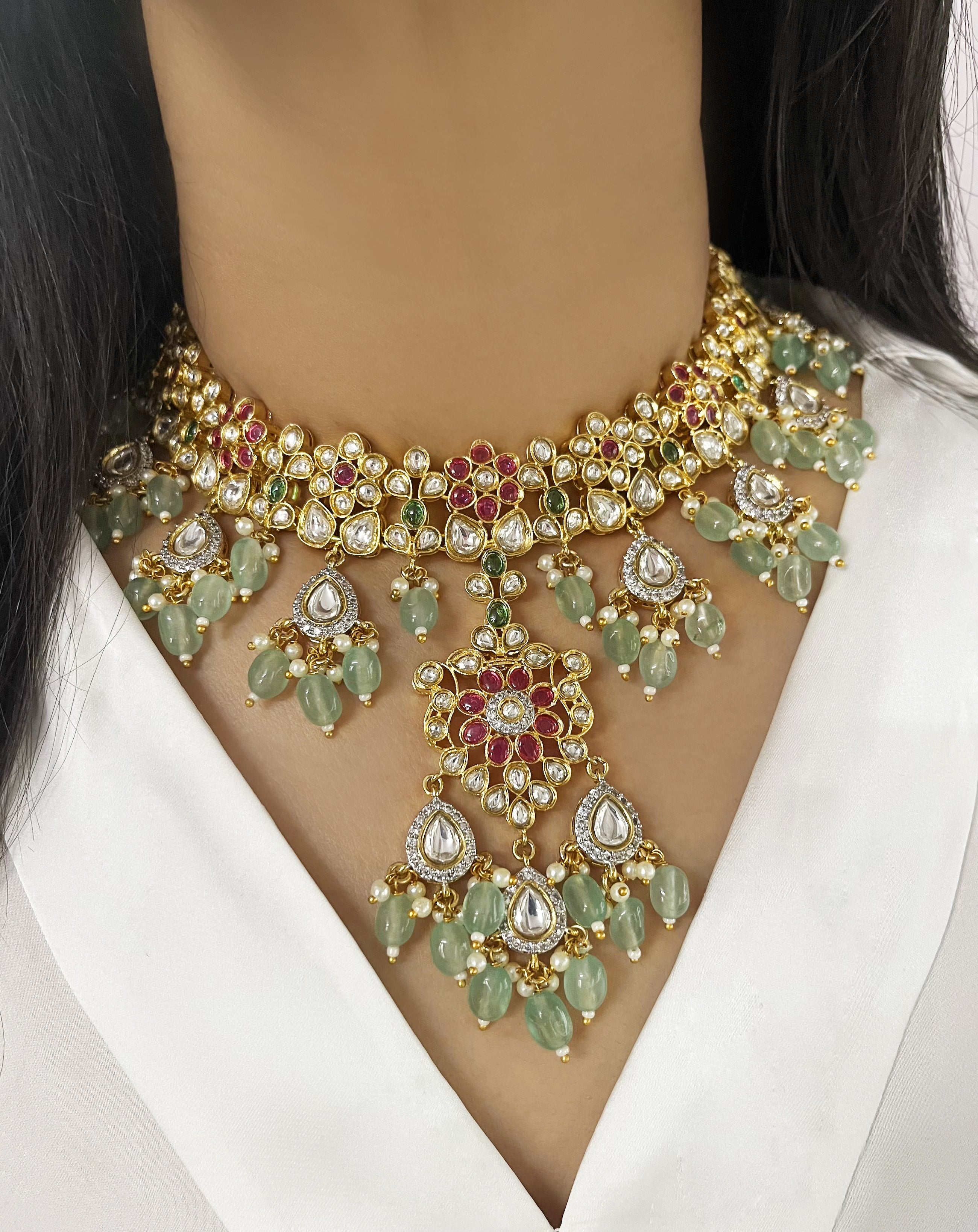 Maisha Polki Designer Necklace Set
