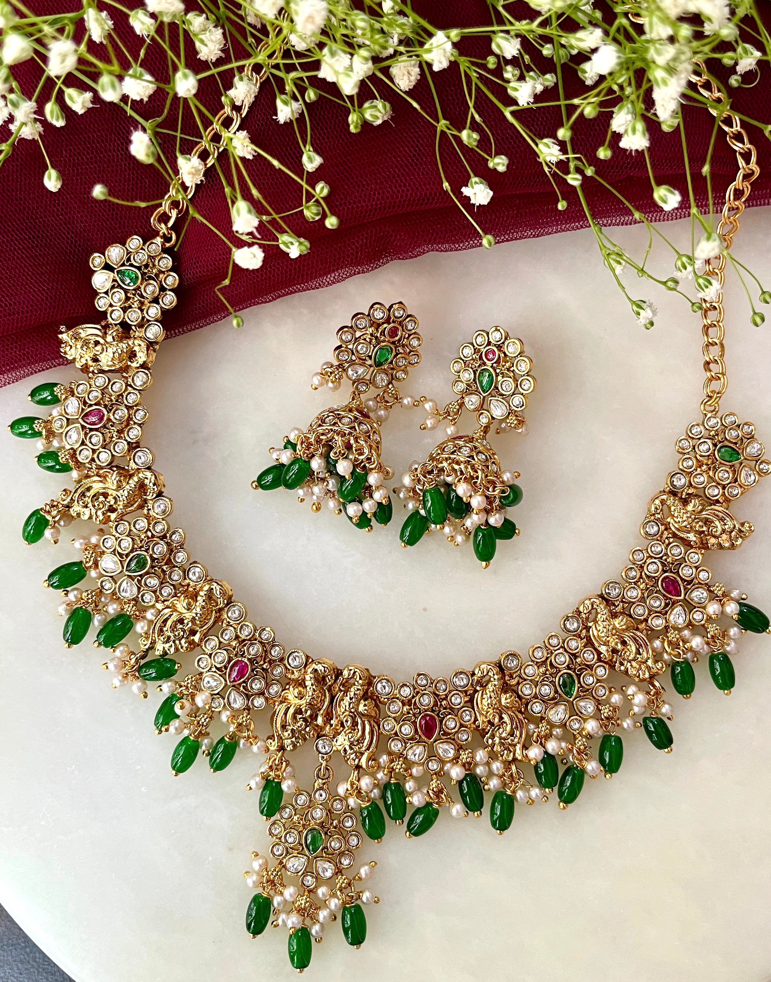 Tridha Gold Plated Heritage Polki Necklace Set