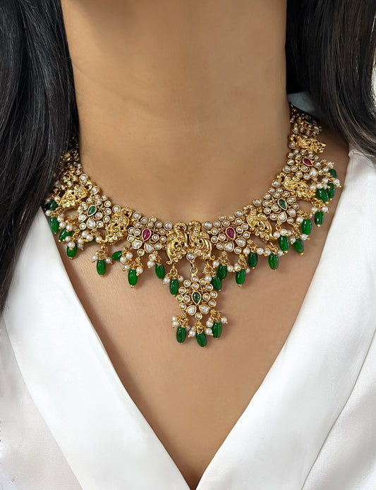 Tridha Gold Plated Heritage Polki Necklace Set
