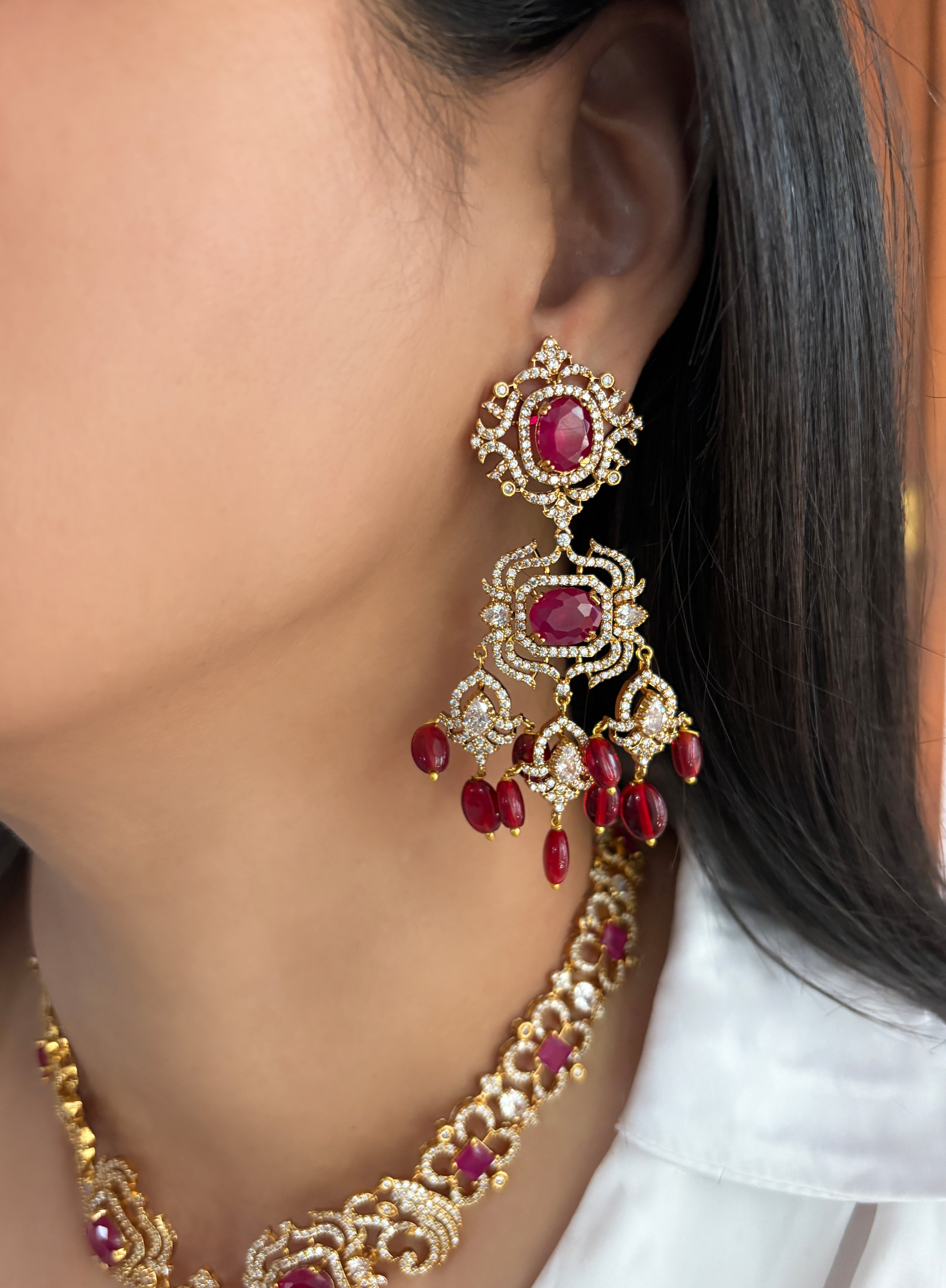 Faiza Gold Plated Diamond Necklace Set