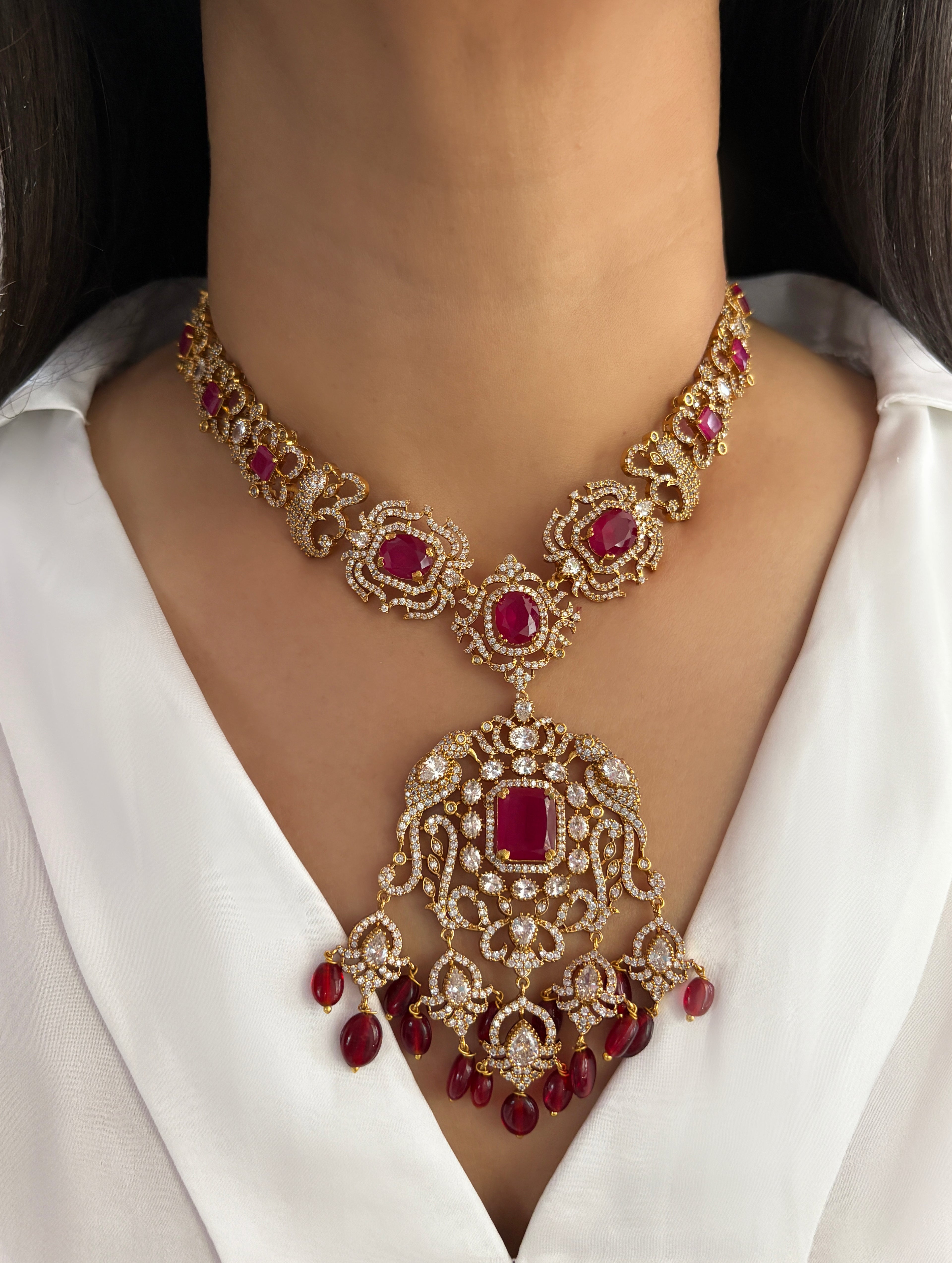 Faiza Gold Plated Diamond Necklace Set