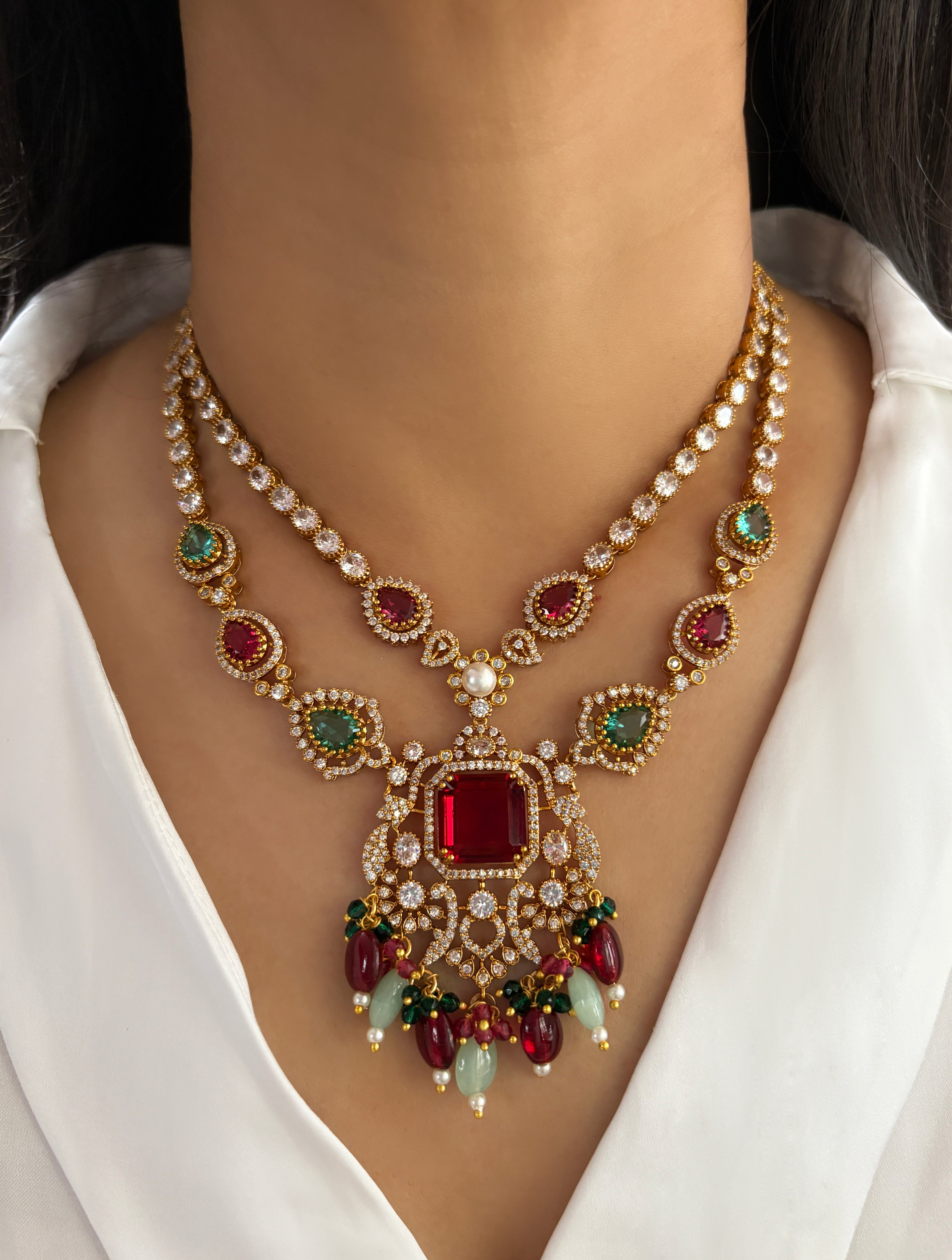Adhira Designer Diamond & Color Stones Necklace Set