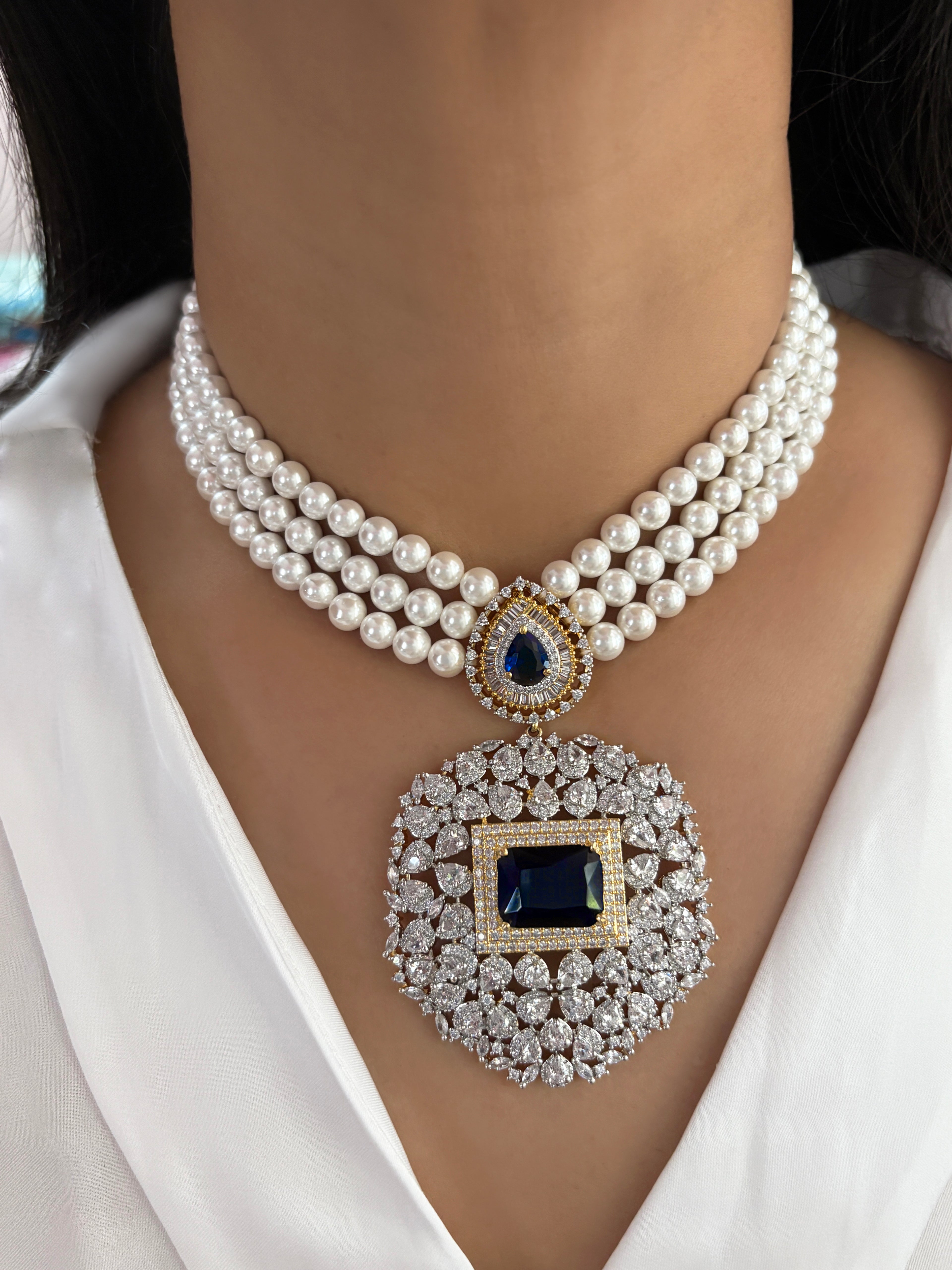 Kashvi Contemporary Pearl & Diamond Necklace Set