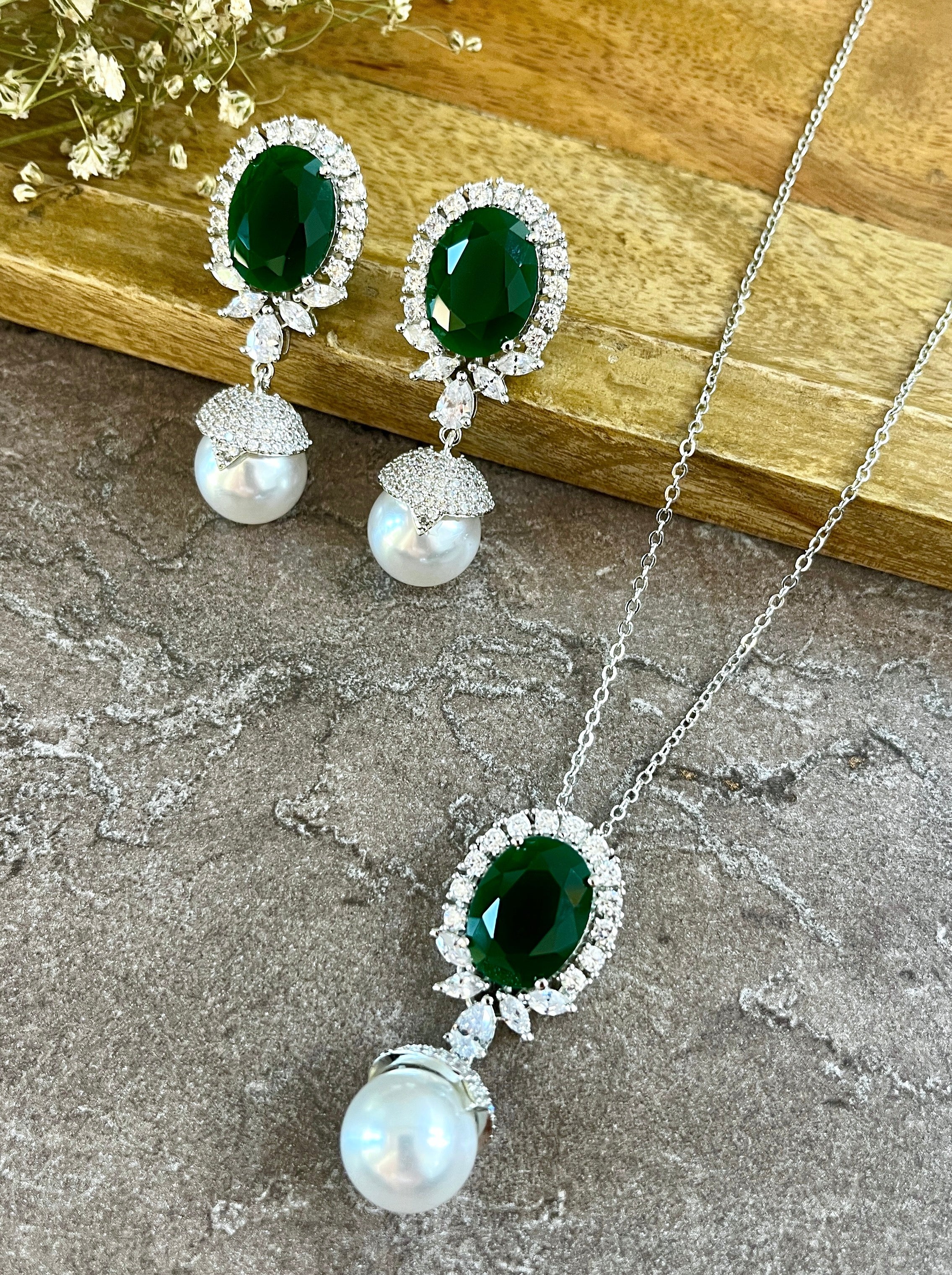 Betsy Diamond & Pearl Pendant Set