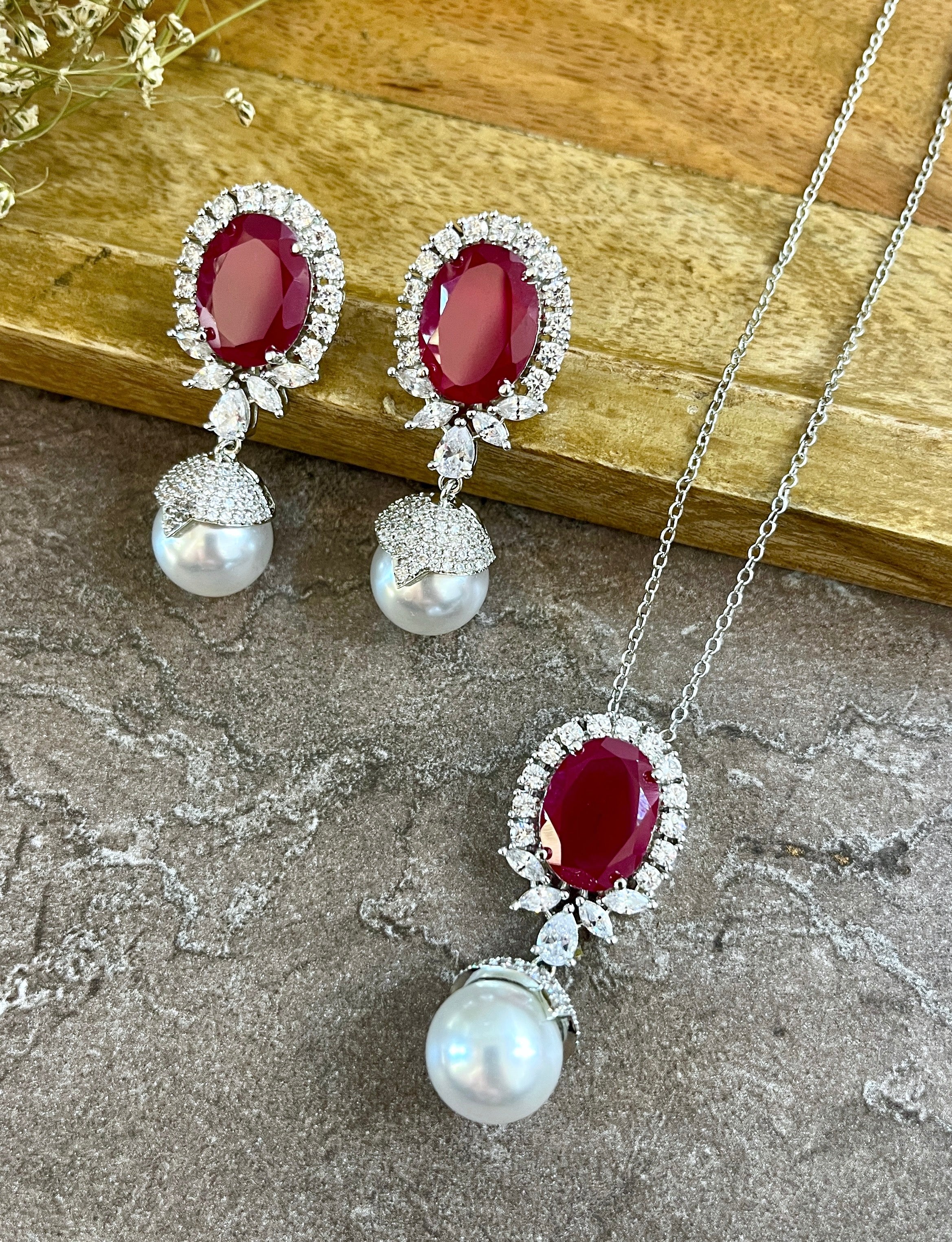 Betsy Diamond & Pearl Pendant Set