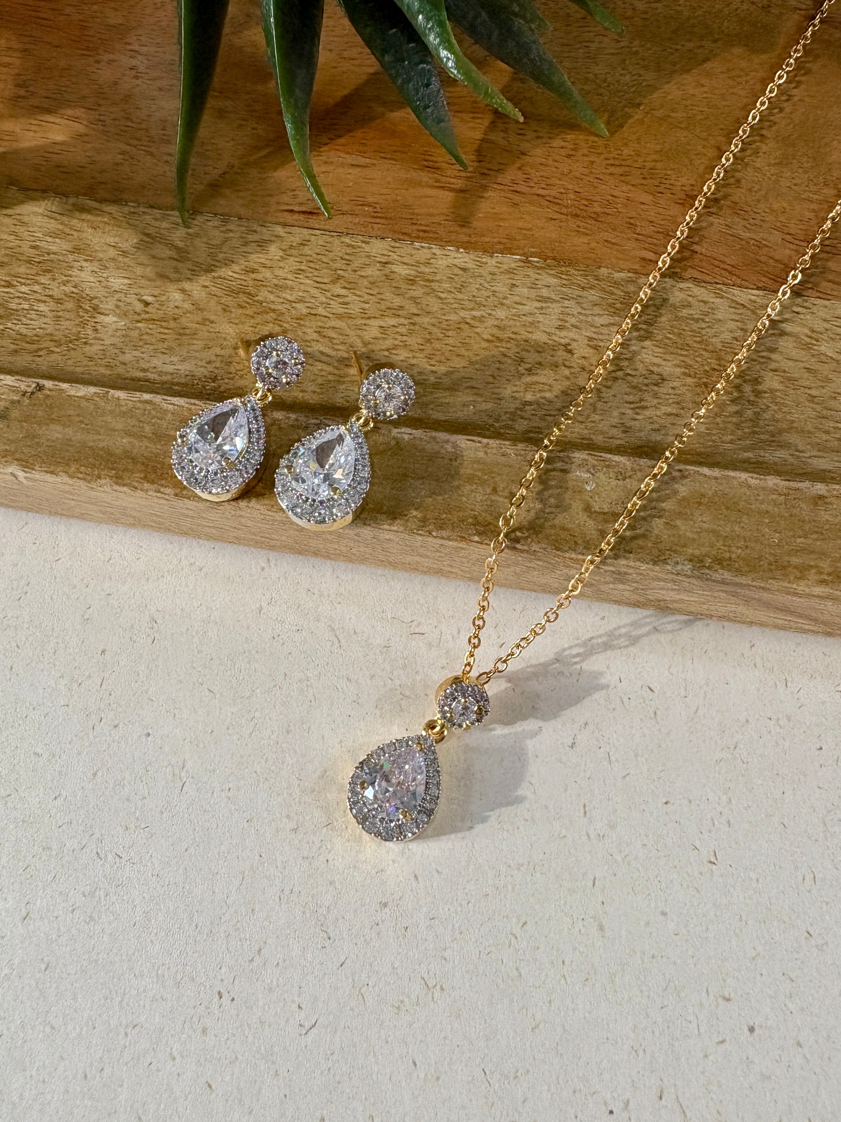 Lily Pear Drop Diamond Pendant Set